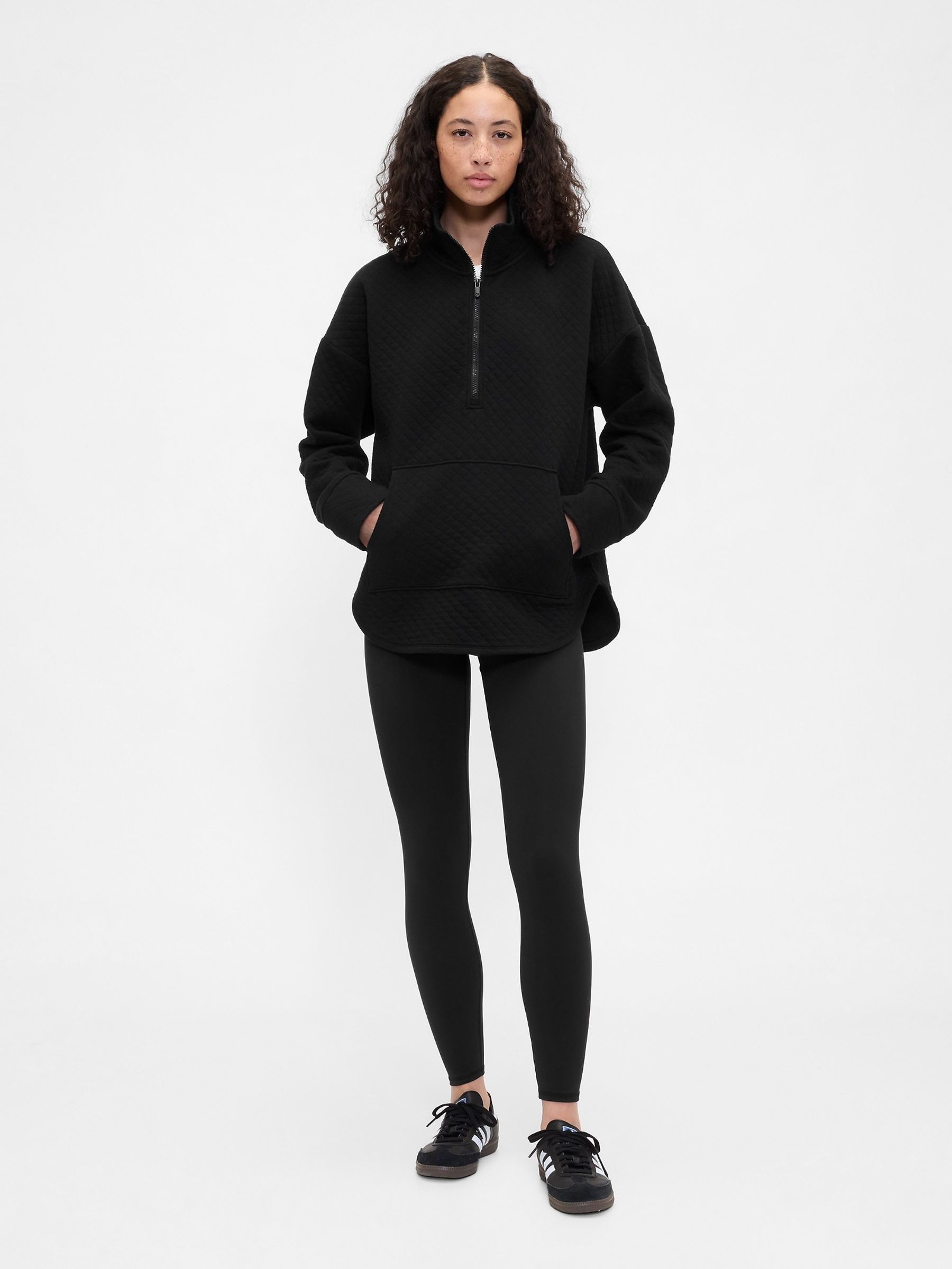 Black Oversized Quilted Quarter-Zip Jacket - Image 3 of 4