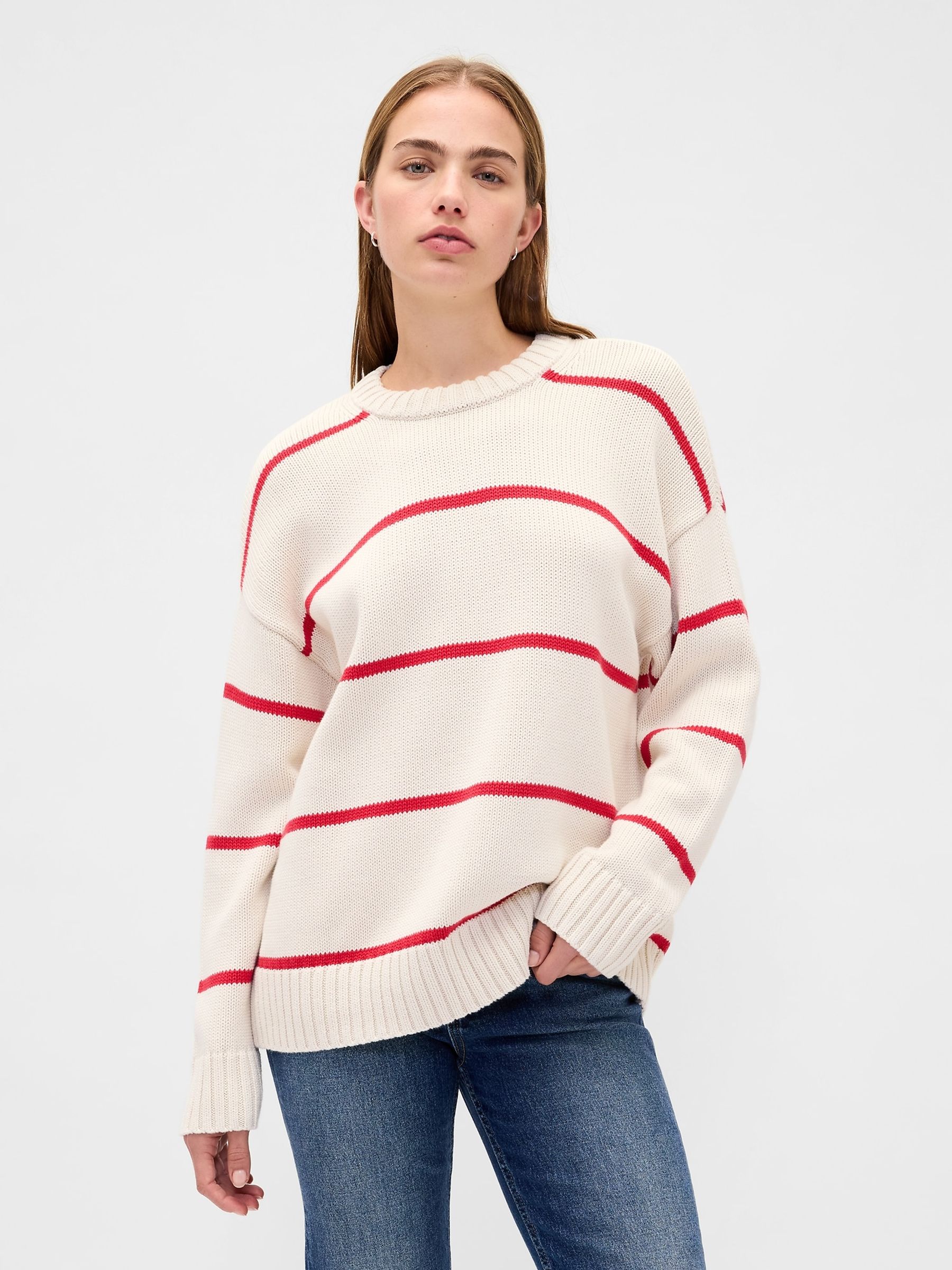 Cream Striped Cotton Oversized Jumper | Gap