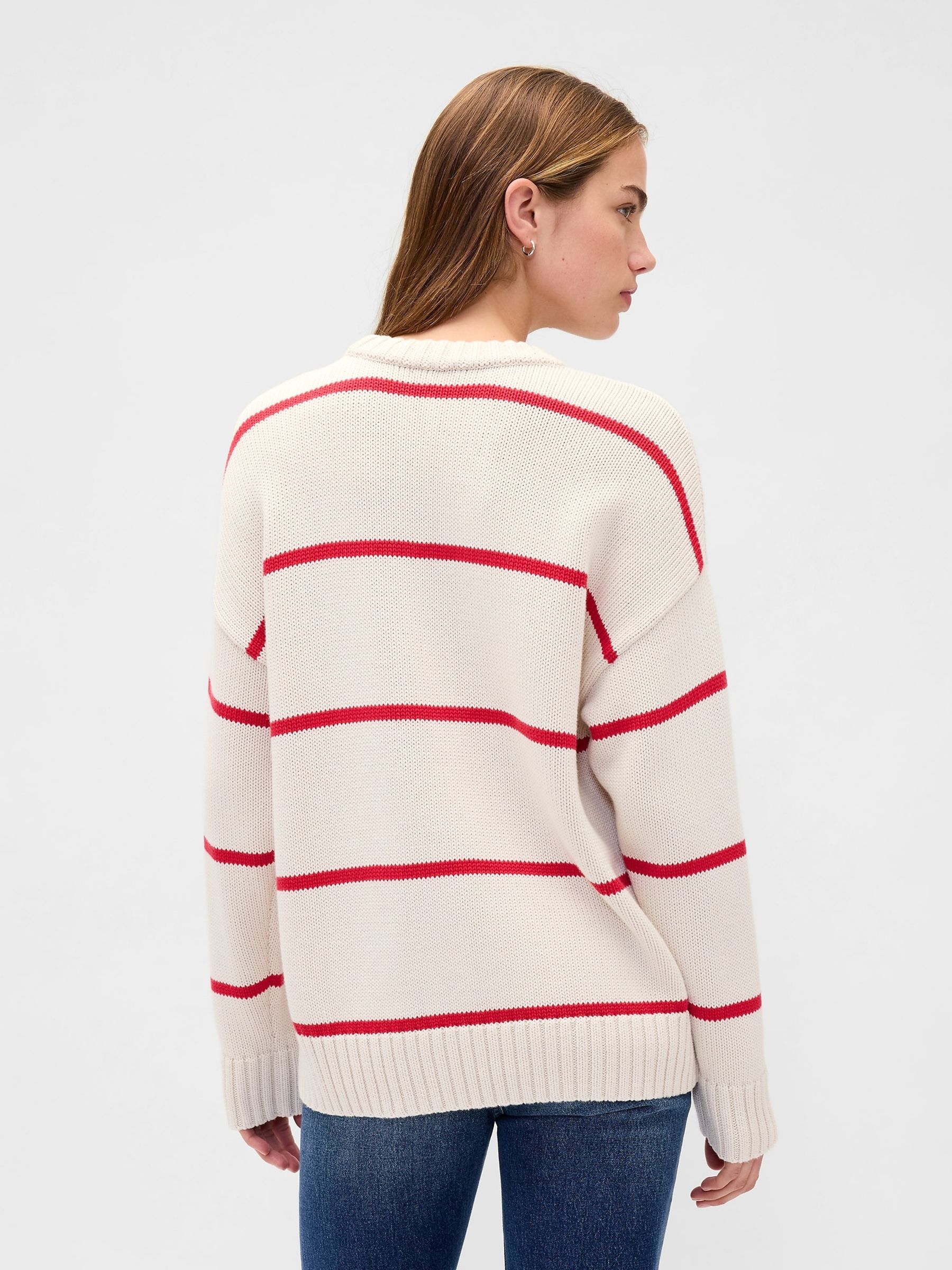 Cream Striped Cotton Oversized Jumper - Image 2 of 4