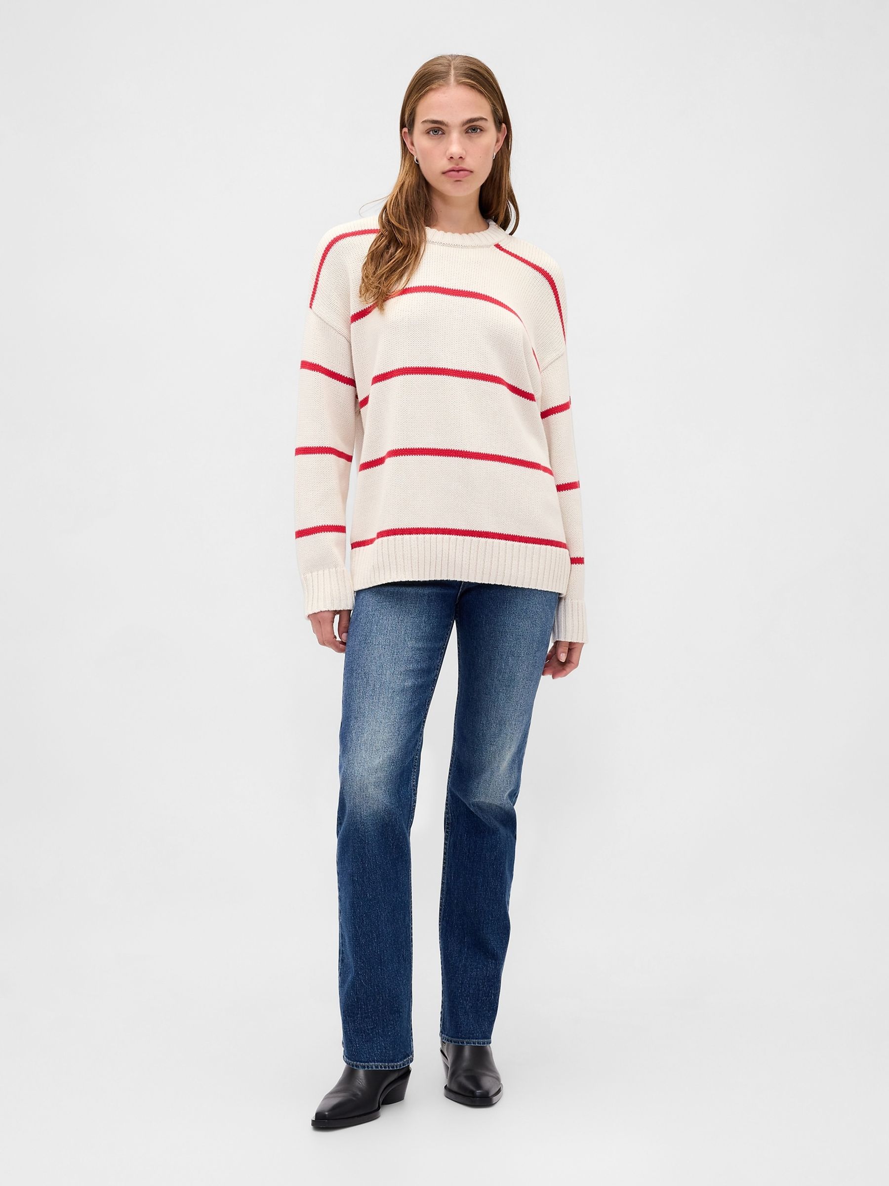 Cream Striped Cotton Oversized Jumper - Image 3 of 4