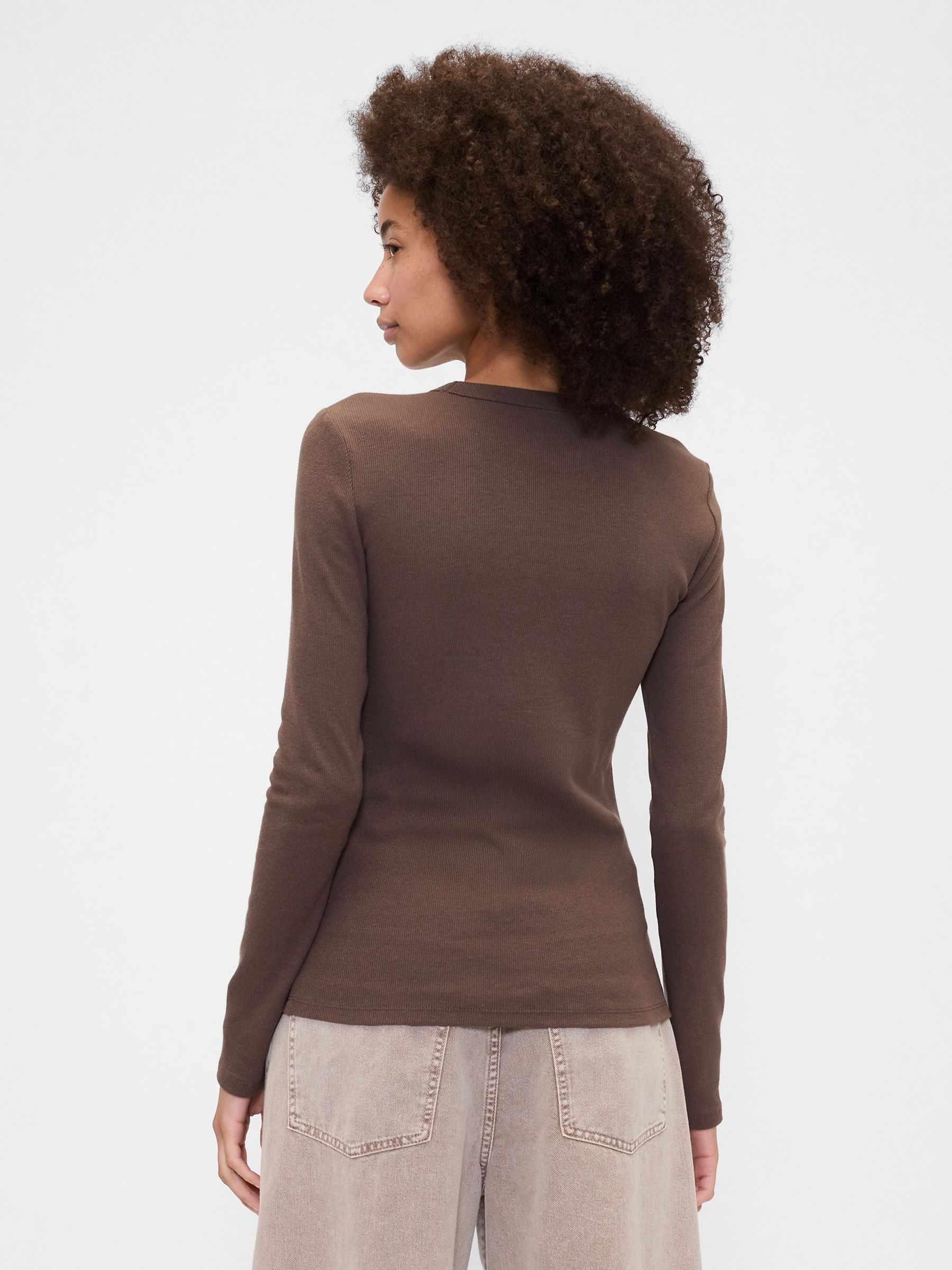 Brown Long Sleeve Rib T-Shirt - Image 2 of 5