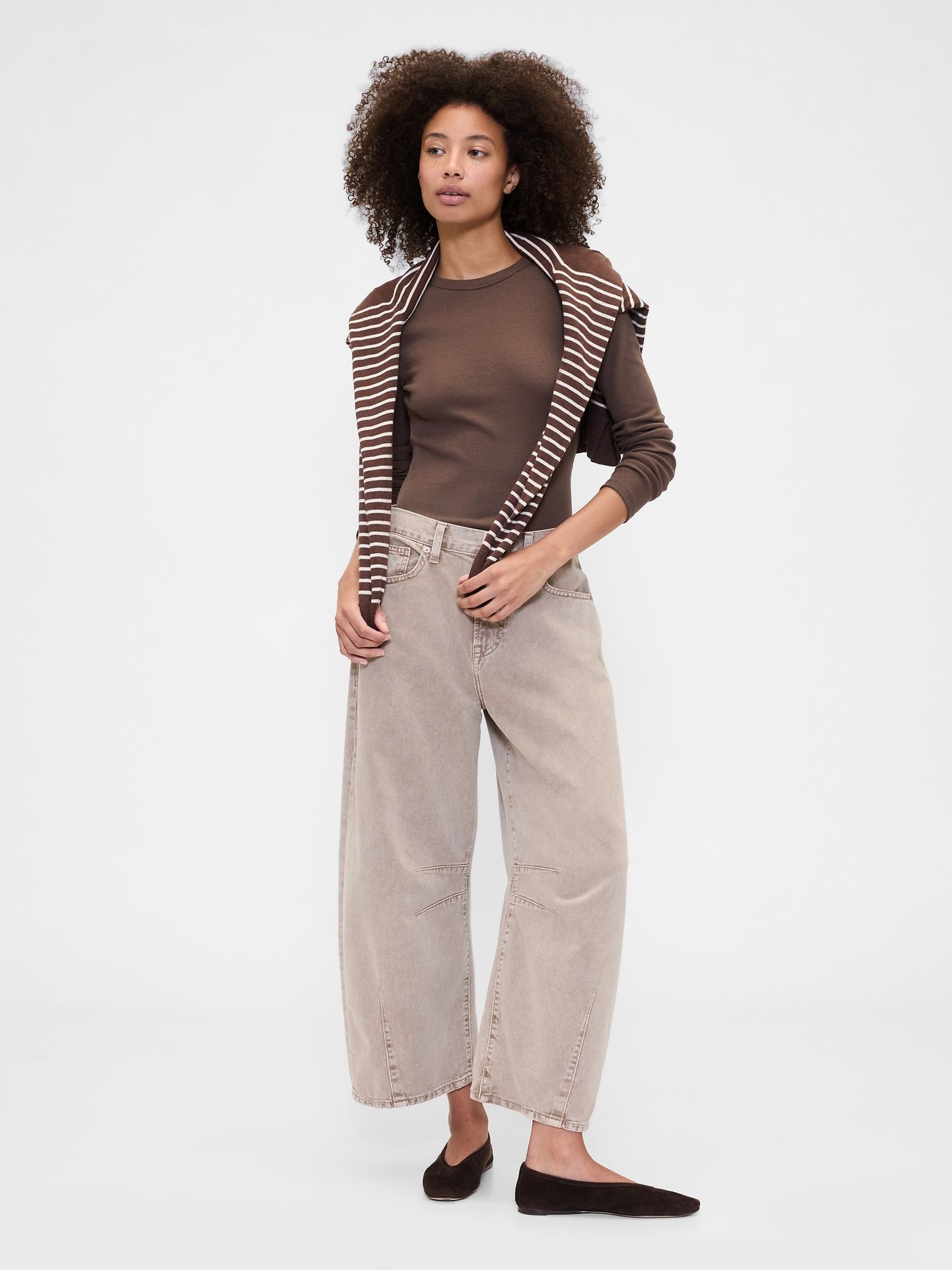 Brown Long Sleeve Rib T-Shirt - Image 3 of 5
