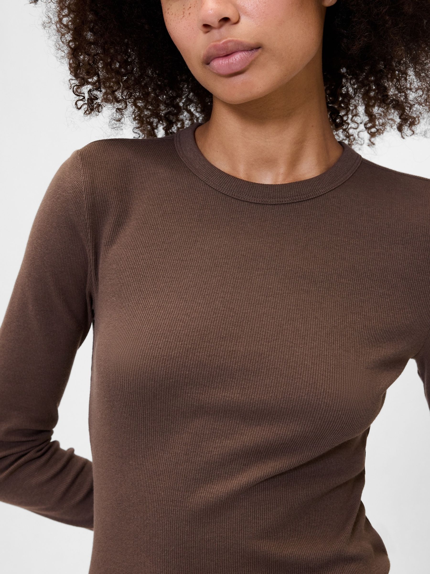 Brown Long Sleeve Rib T-Shirt - Image 4 of 5