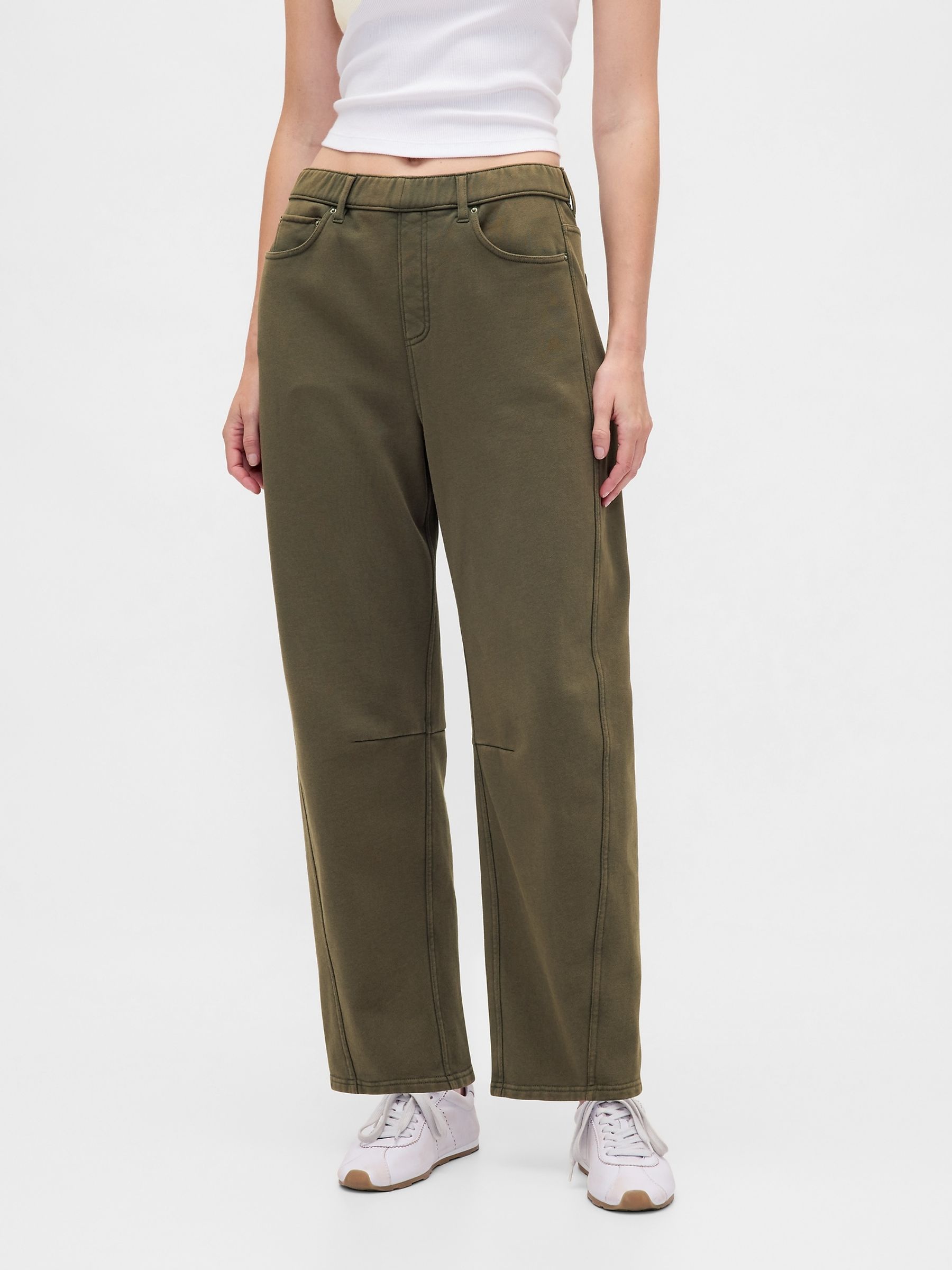 Green Heavyweight French Terry Barrel Joggers - Image 1 of 5