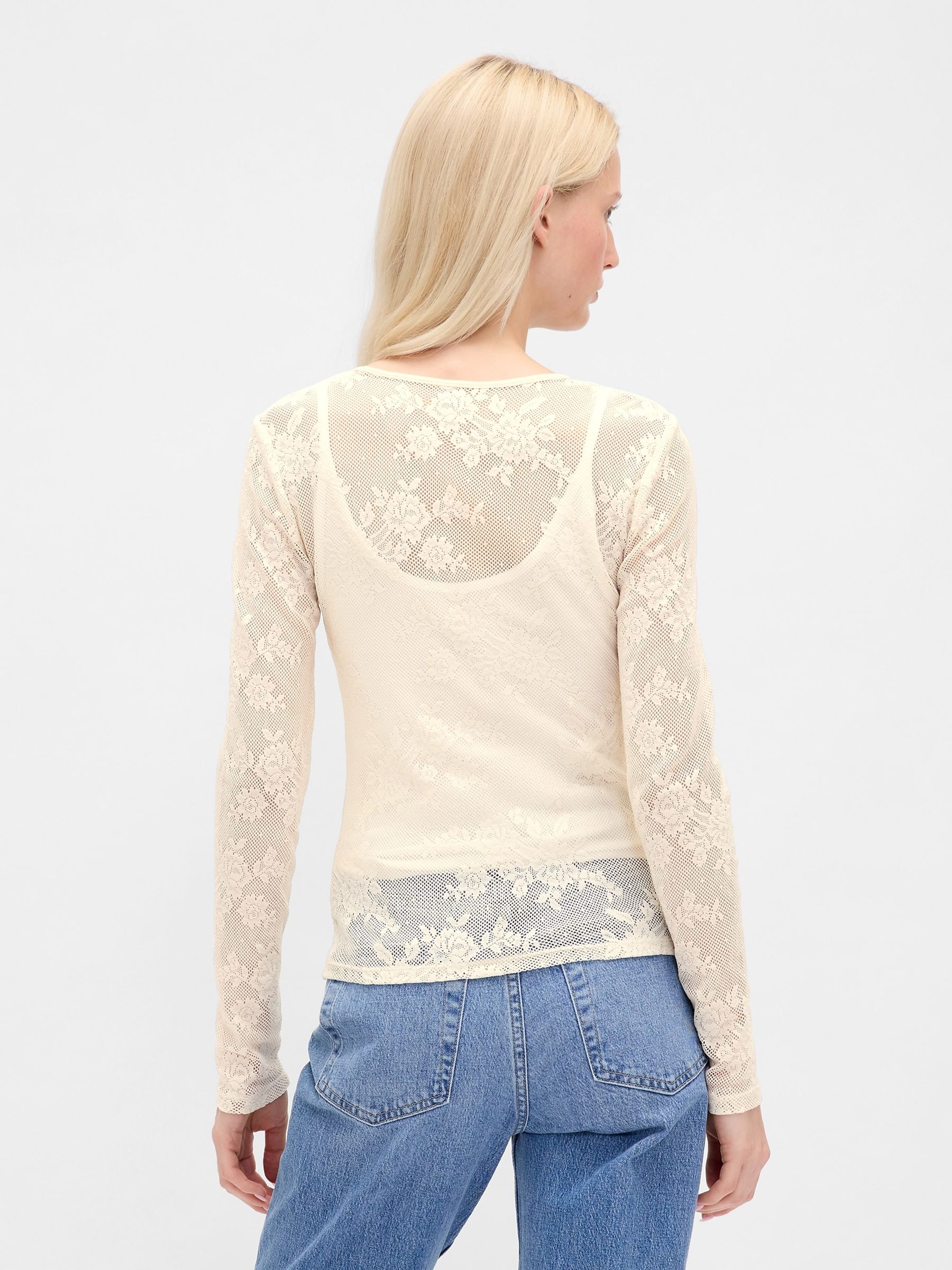 Cream Sheer Lace Top - Image 2 of 4