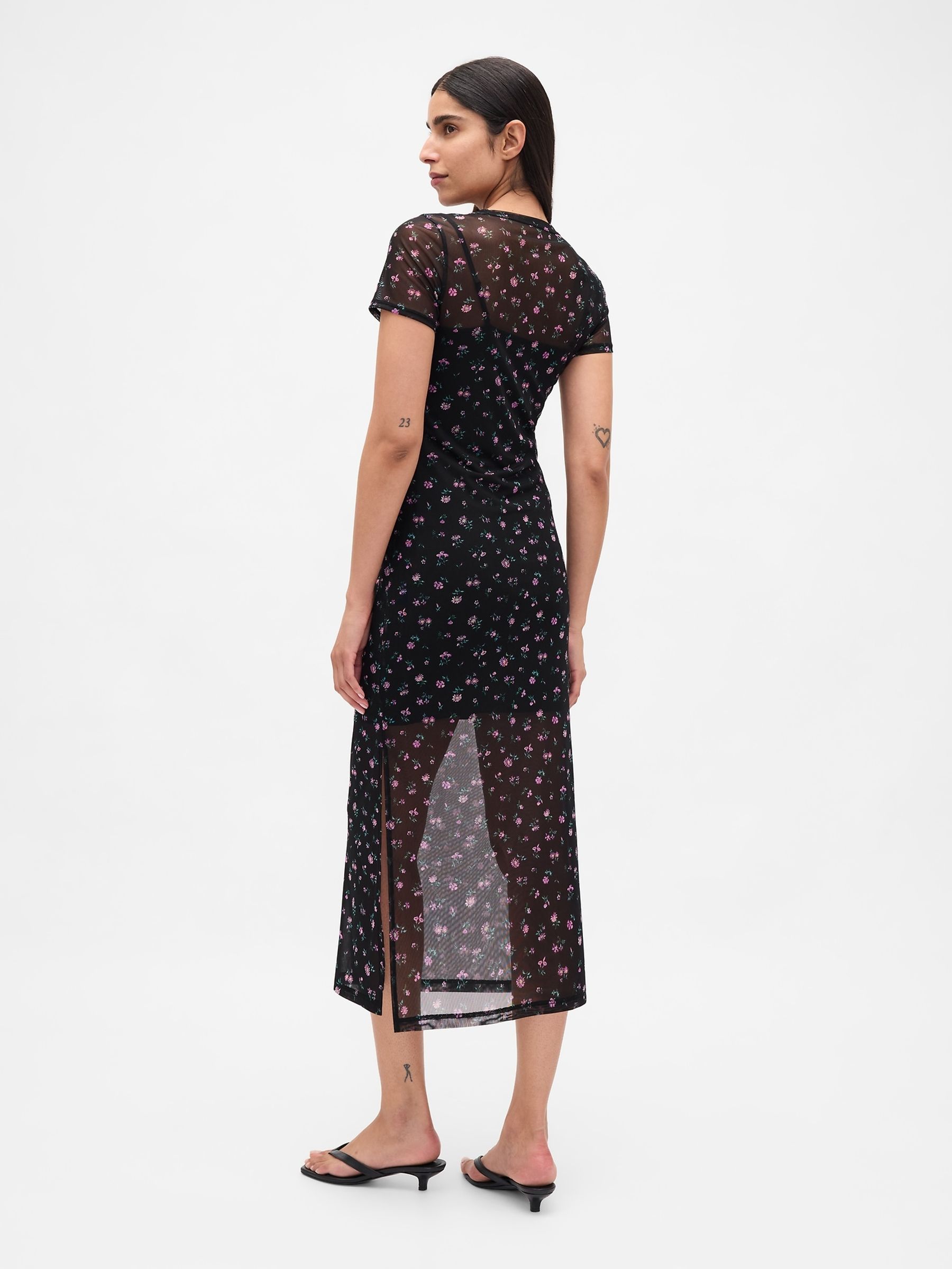 Black/Pink Mesh Square Neck Maxi Dress - Image 2 of 6