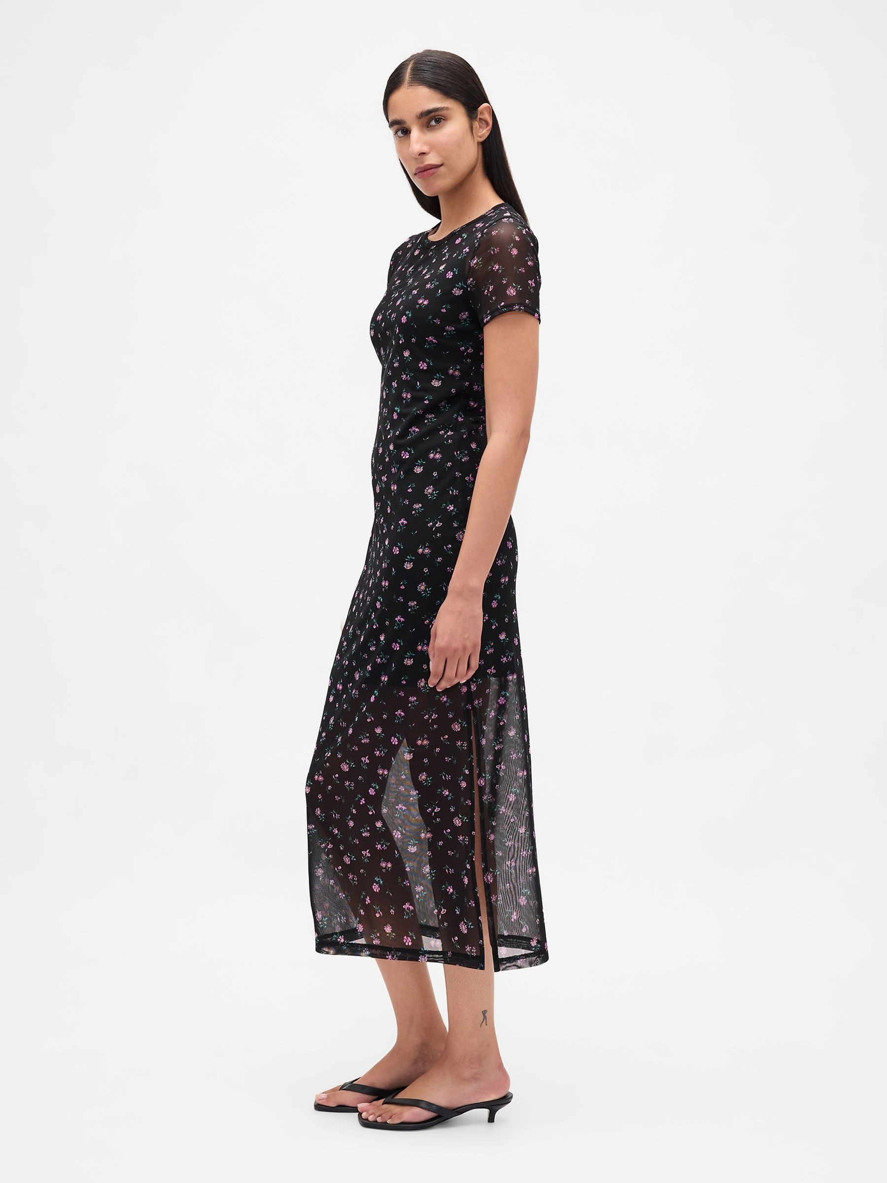 Black/Pink Mesh Square Neck Maxi Dress - Image 3 of 6