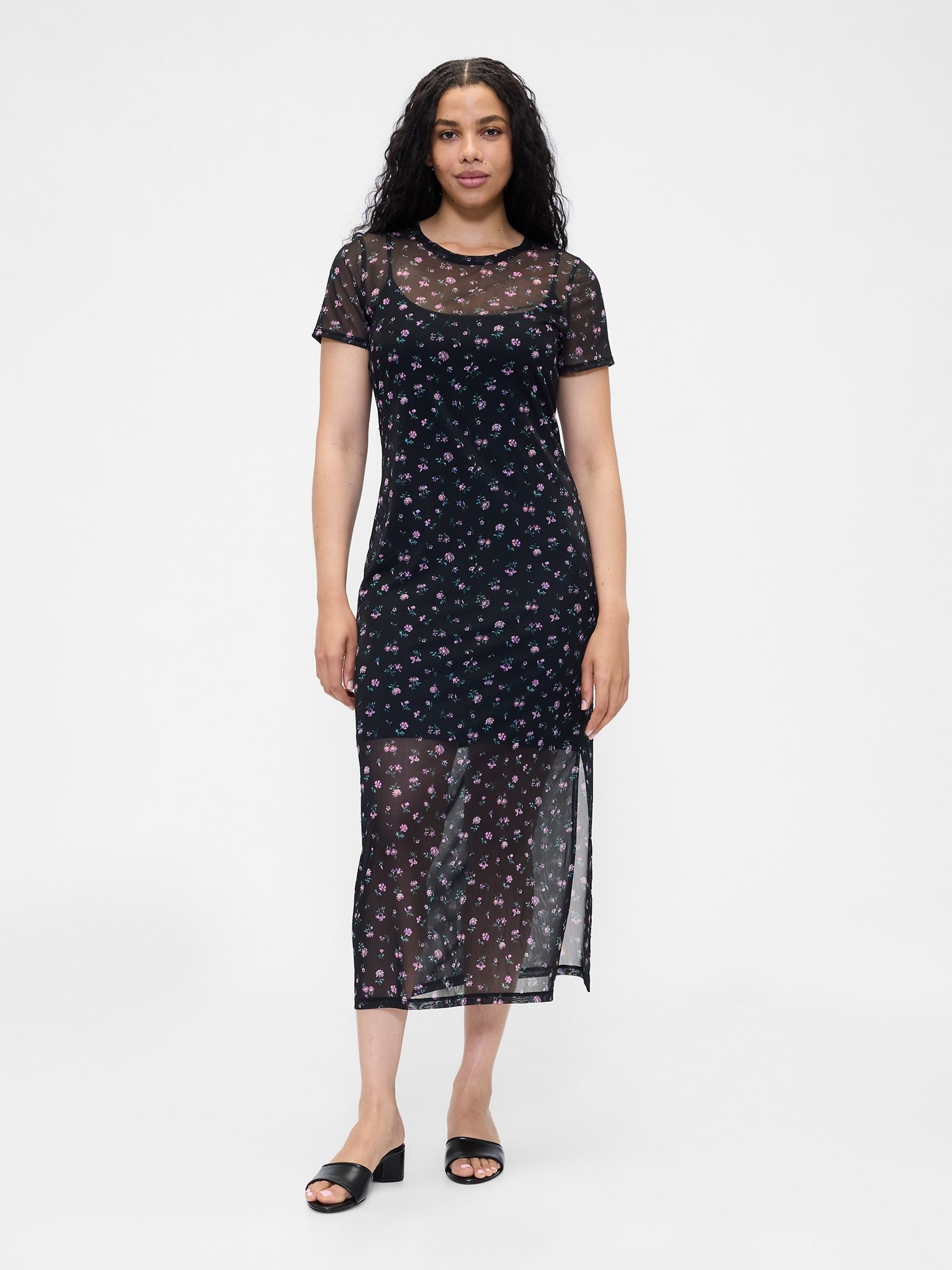 Black/Pink Mesh Square Neck Maxi Dress - Image 5 of 6