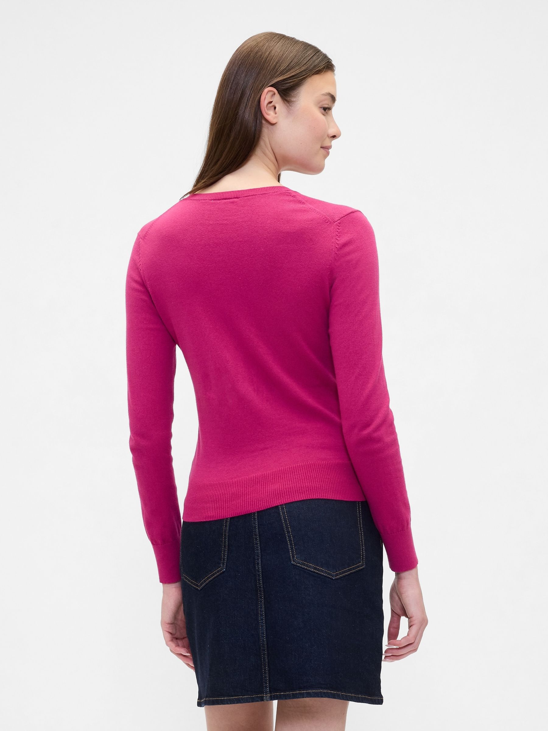 Berry Pink Crew Neck Cardigan - Image 2 of 5 Berry Pink Crew Neck Cardigan - Image 2 of 5