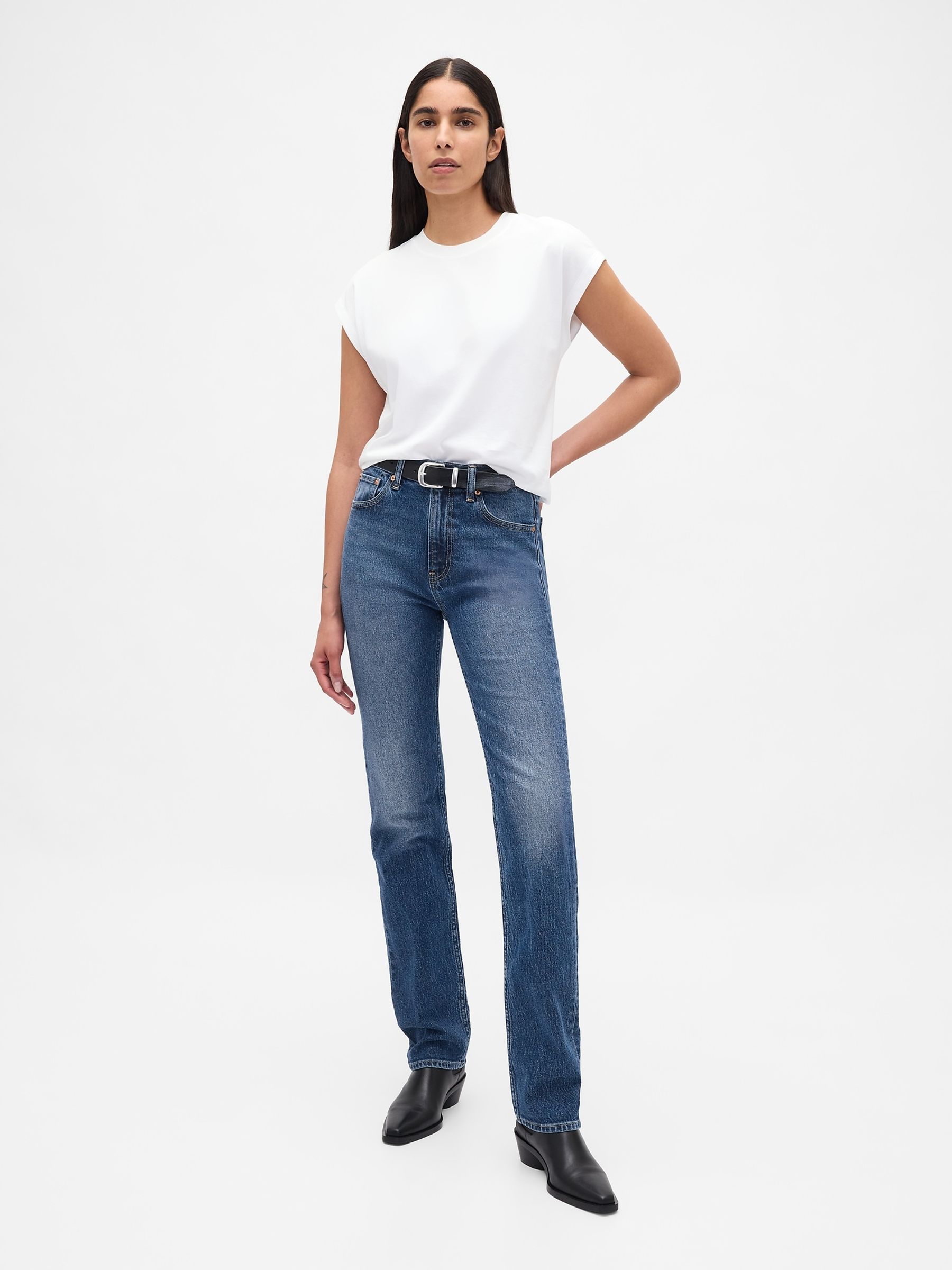 Blue High Rise '90s Straight Jeans - Image 5 of 6