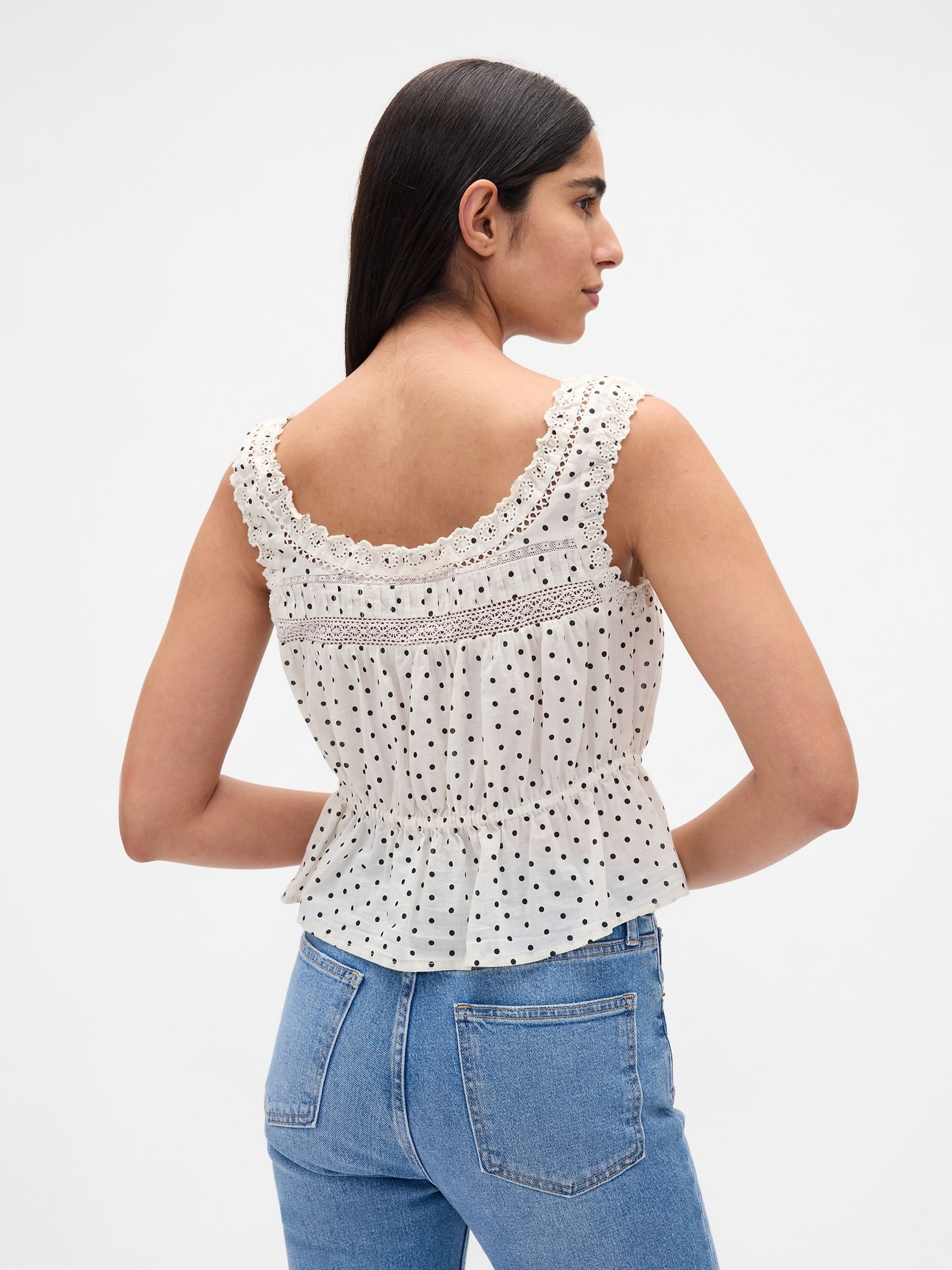 Black Lace-Trim Peplum Crop Top - Image 2 of 4