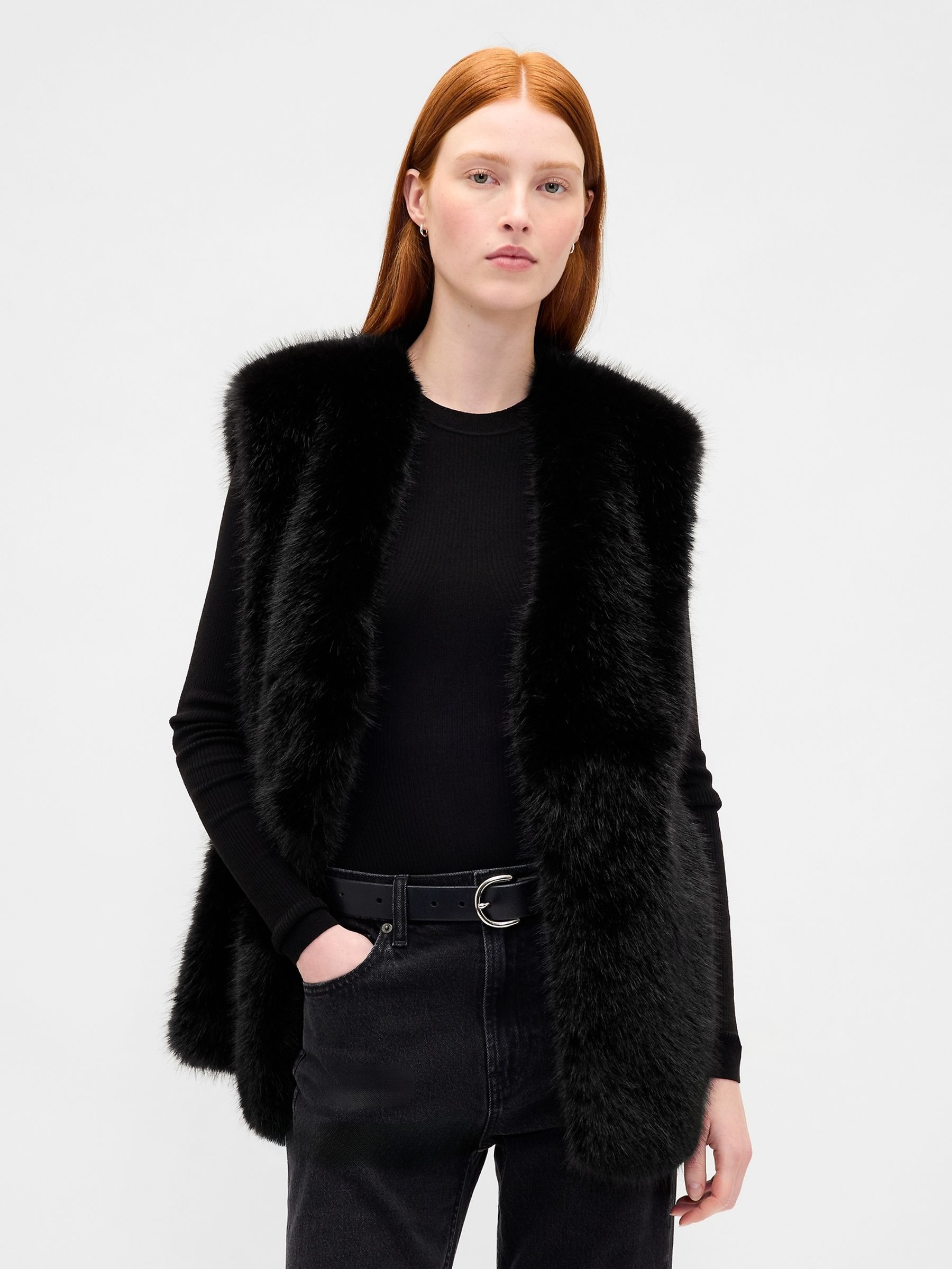 Black Faux Fur Vest - Image 1 of 4 Black Faux Fur Vest - Image 1 of 4
