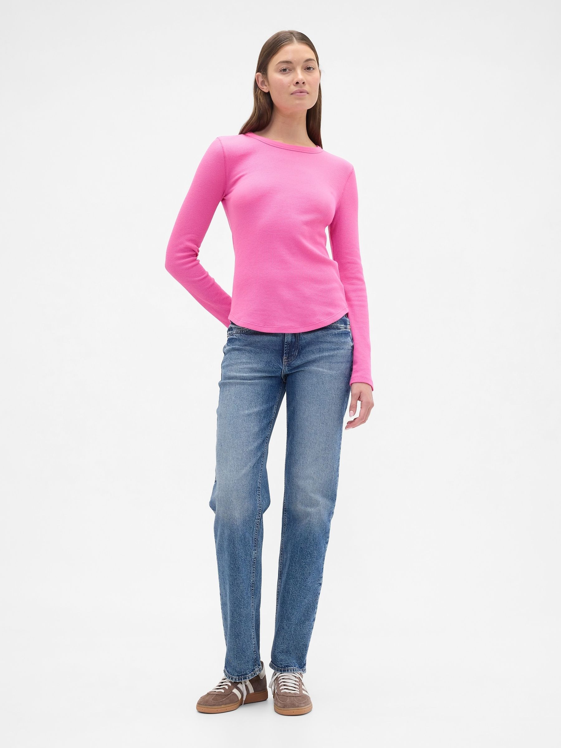 Pink Waffle Knit Crew Neck T-Shirt - Image 3 of 4