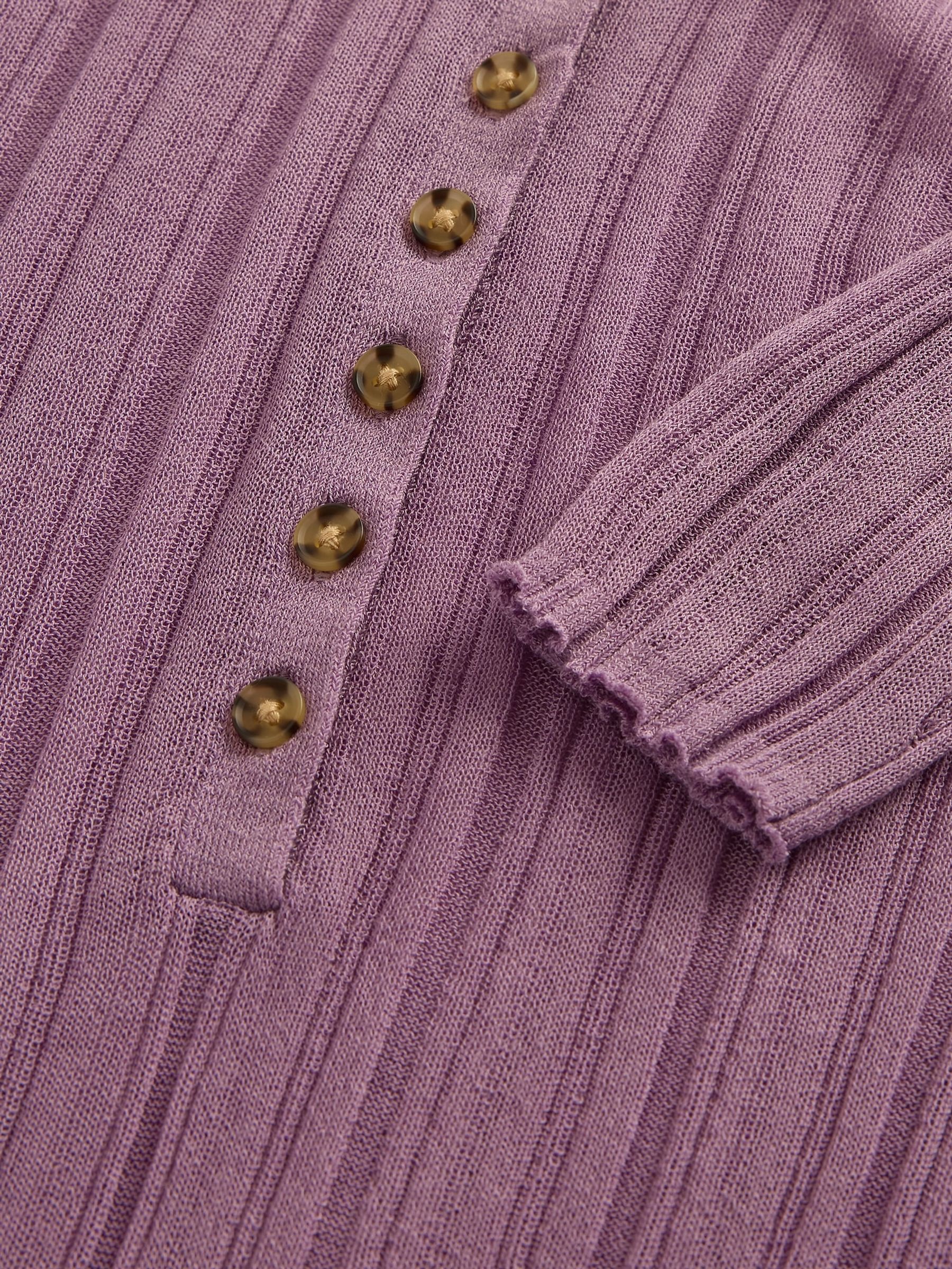 Pink Long Sleeve Sheer Rib Henley Top - Image 4 of 4