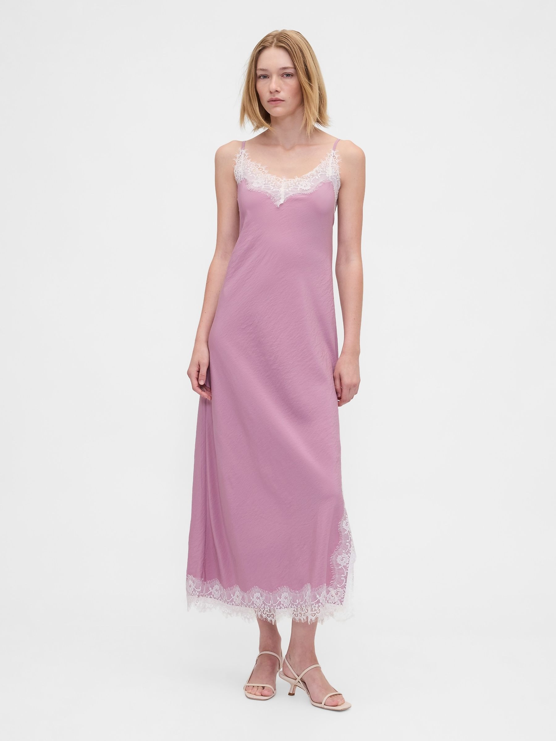 Purple Lace-Trim Maxi Slip Dress - Image 1 of 6