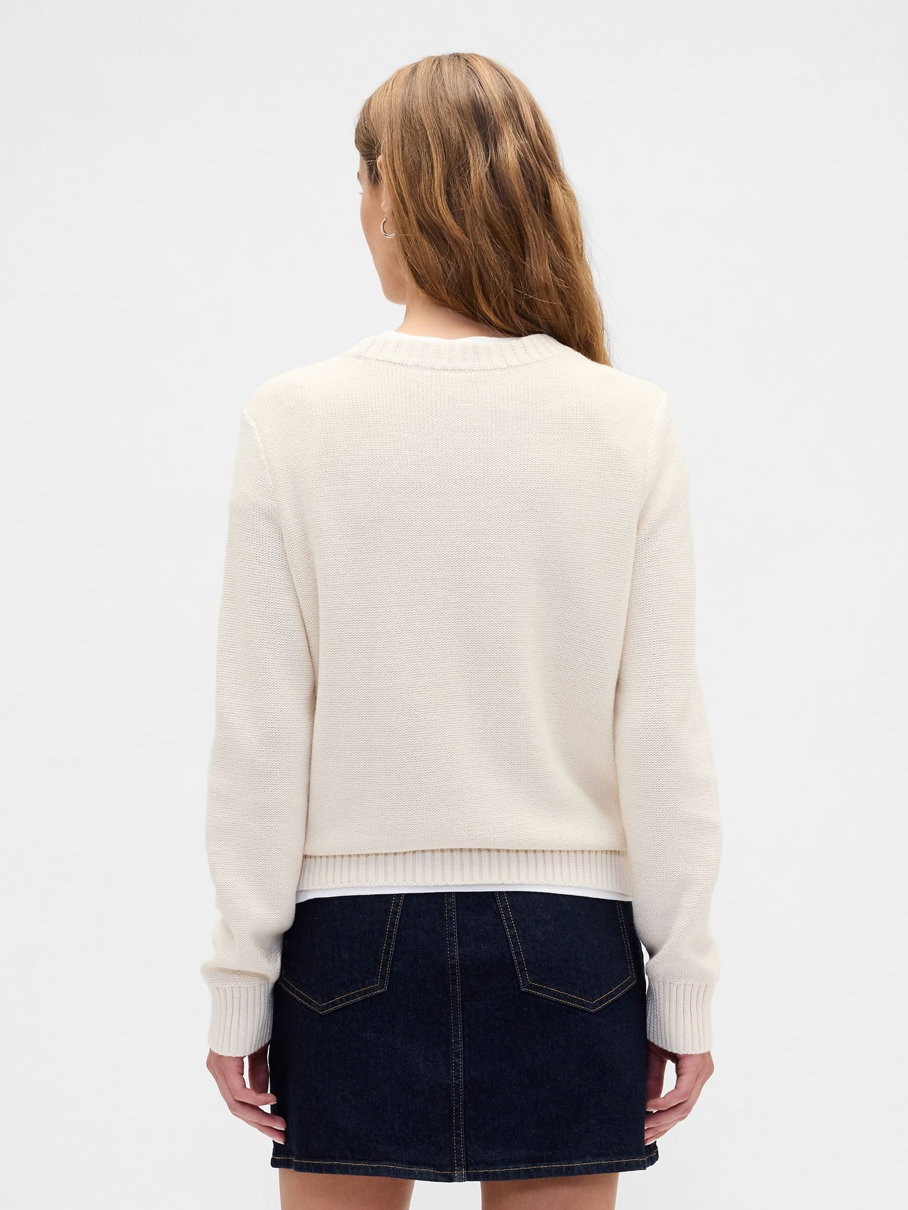 Cream Cotton Cable Knit Sweatshirt - Image 2 of 5