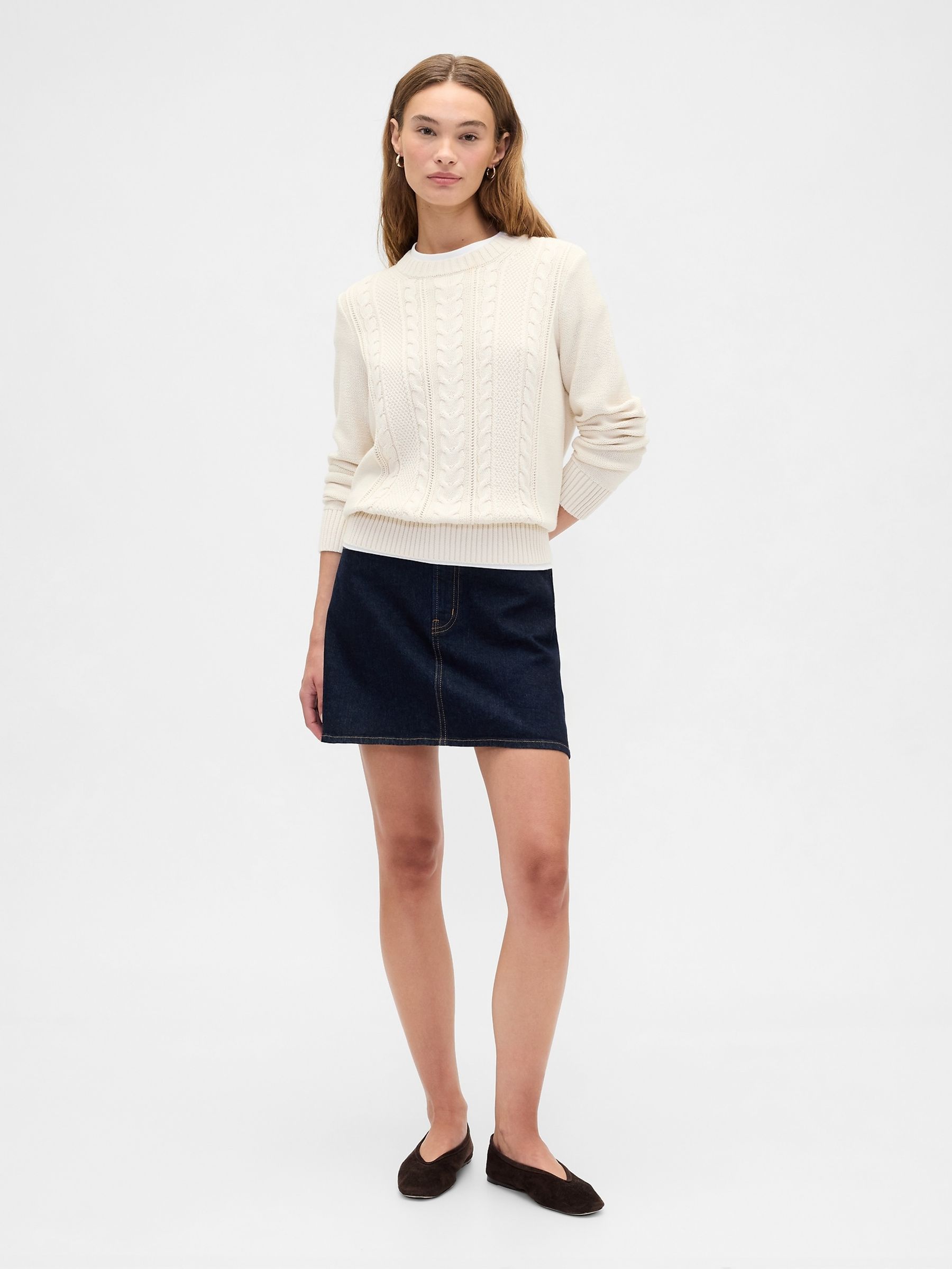 Cream Cotton Cable Knit Sweatshirt - Image 3 of 5