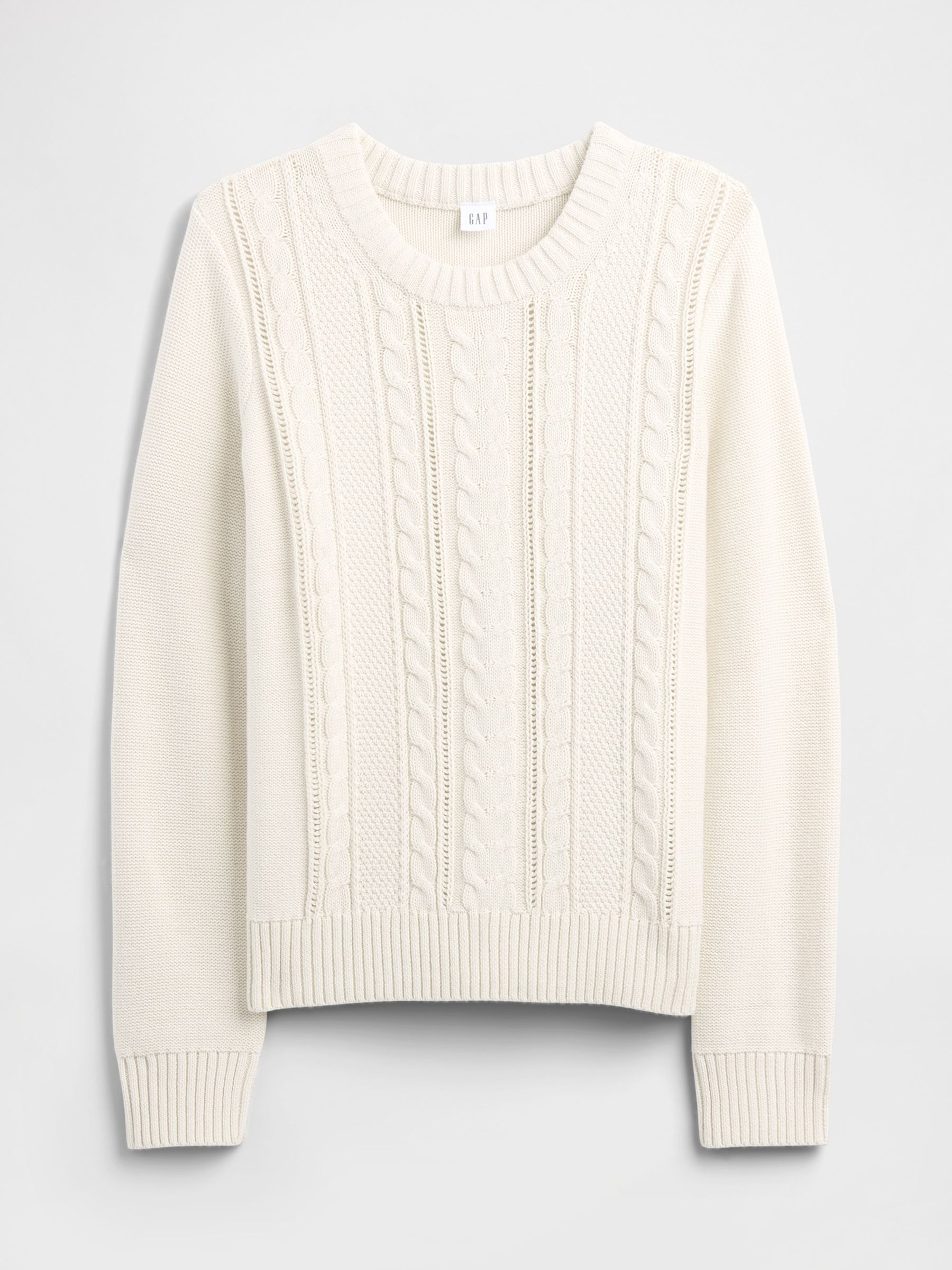Cream Cotton Cable Knit Sweatshirt - Image 4 of 5