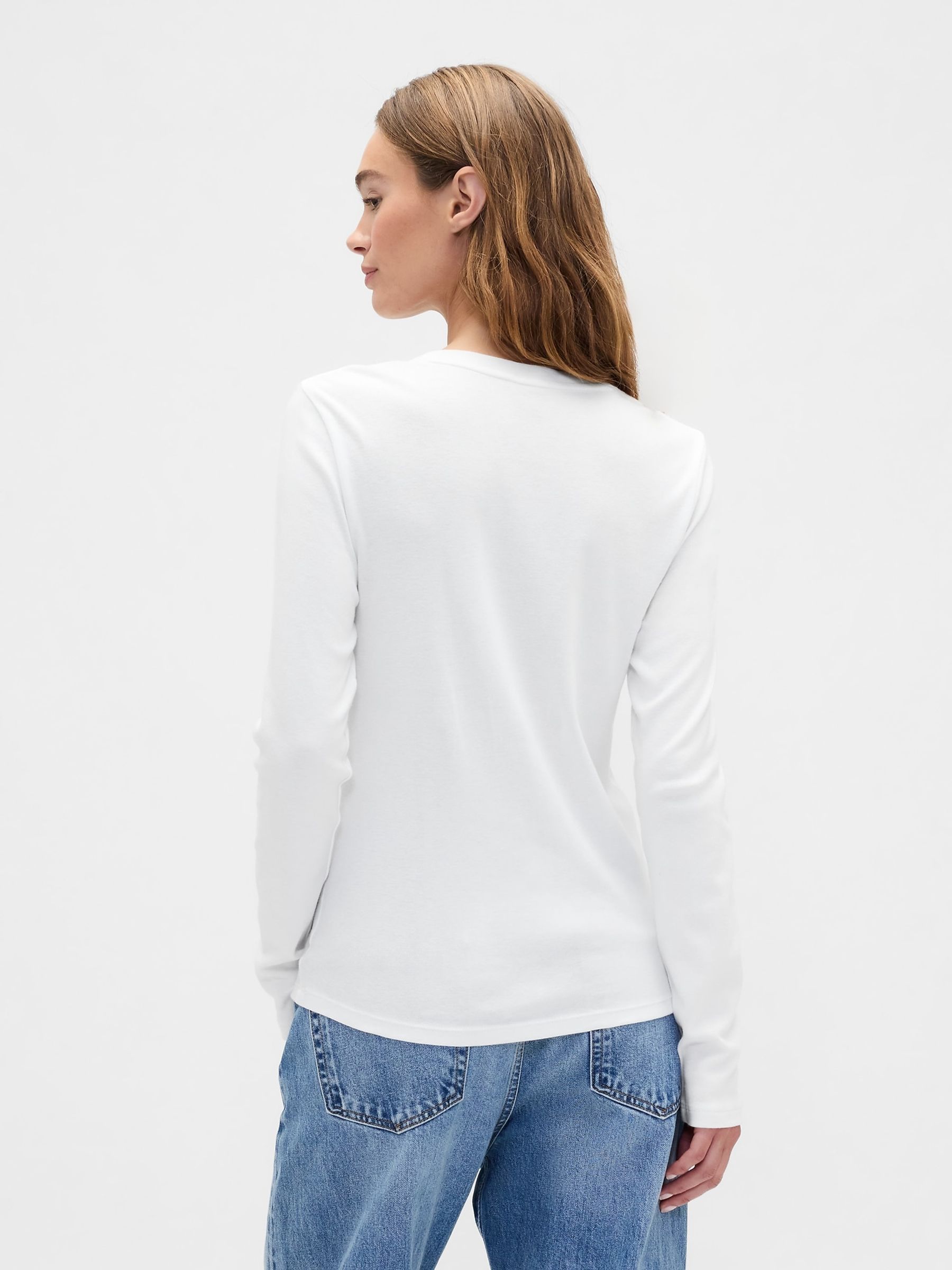 White Long Sleeve Modern Crewneck T-Shirt - Image 2 of 5