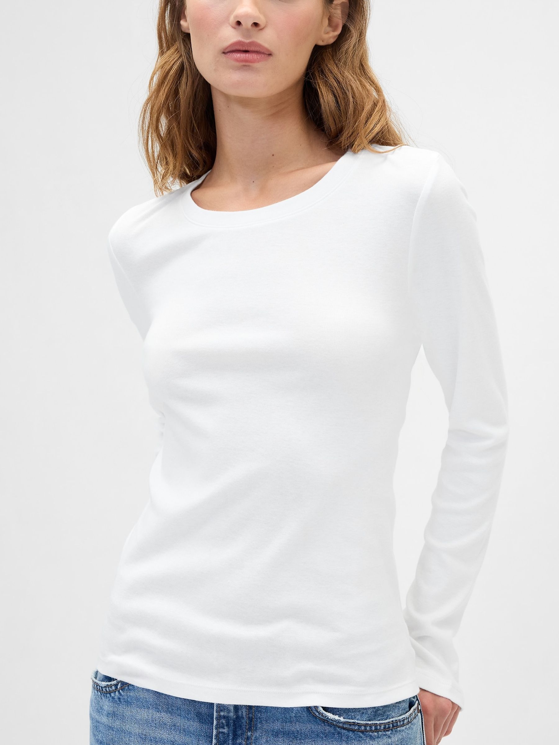 White Long Sleeve Modern Crewneck T-Shirt - Image 3 of 5