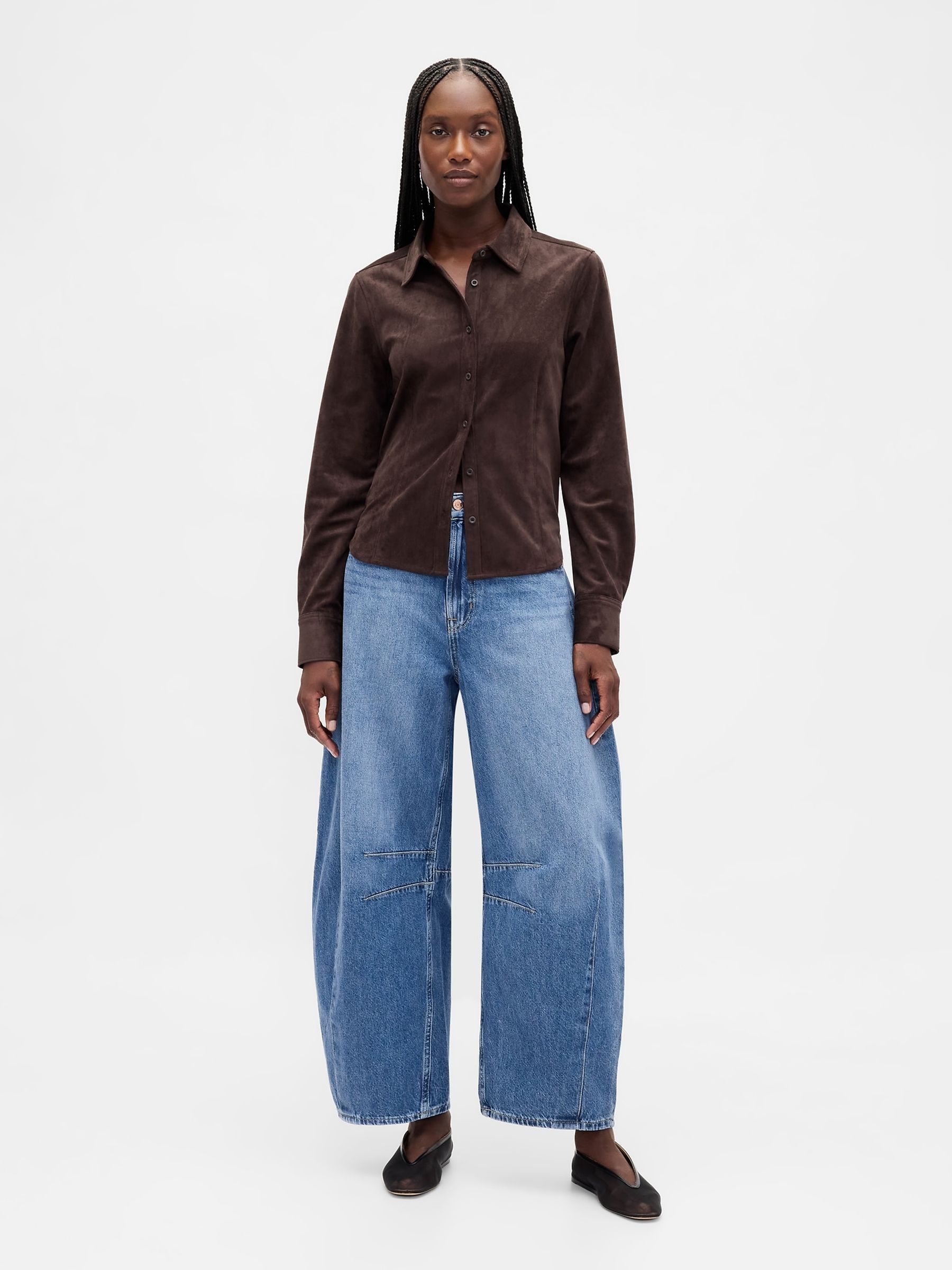 Brown Vegan Suede Fitted Shirt - Image 3 of 4