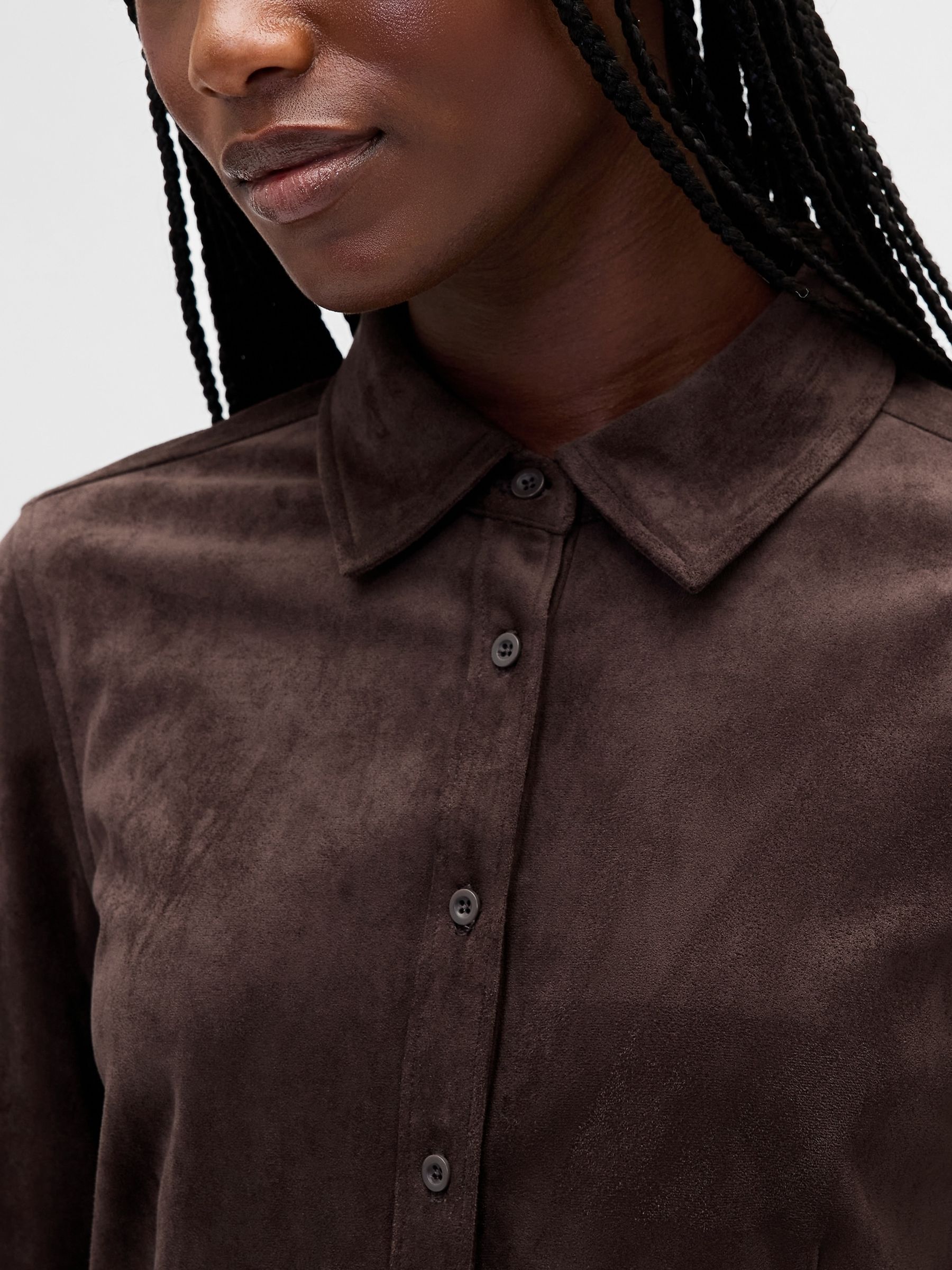 Brown Vegan Suede Fitted Shirt - Image 4 of 4 Brown Vegan Suede Fitted Shirt - Image 4 of 4