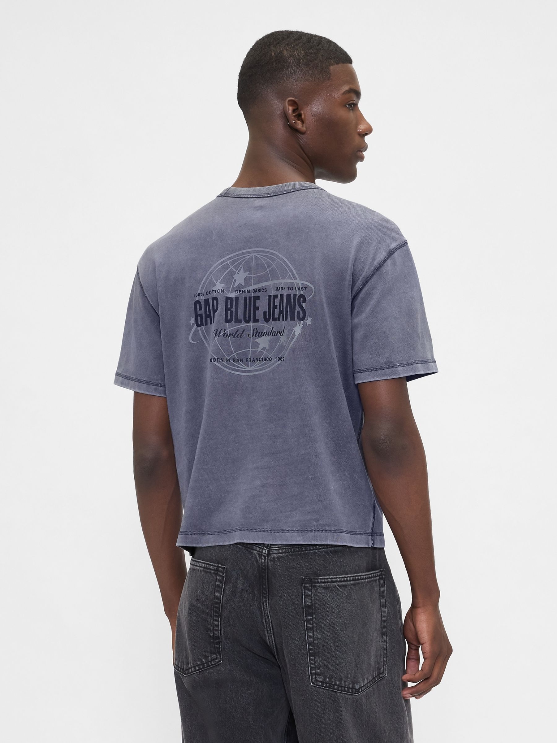 Washed Blue Heavyweight Crop Graphic T-Shirt - Image 2 of 4