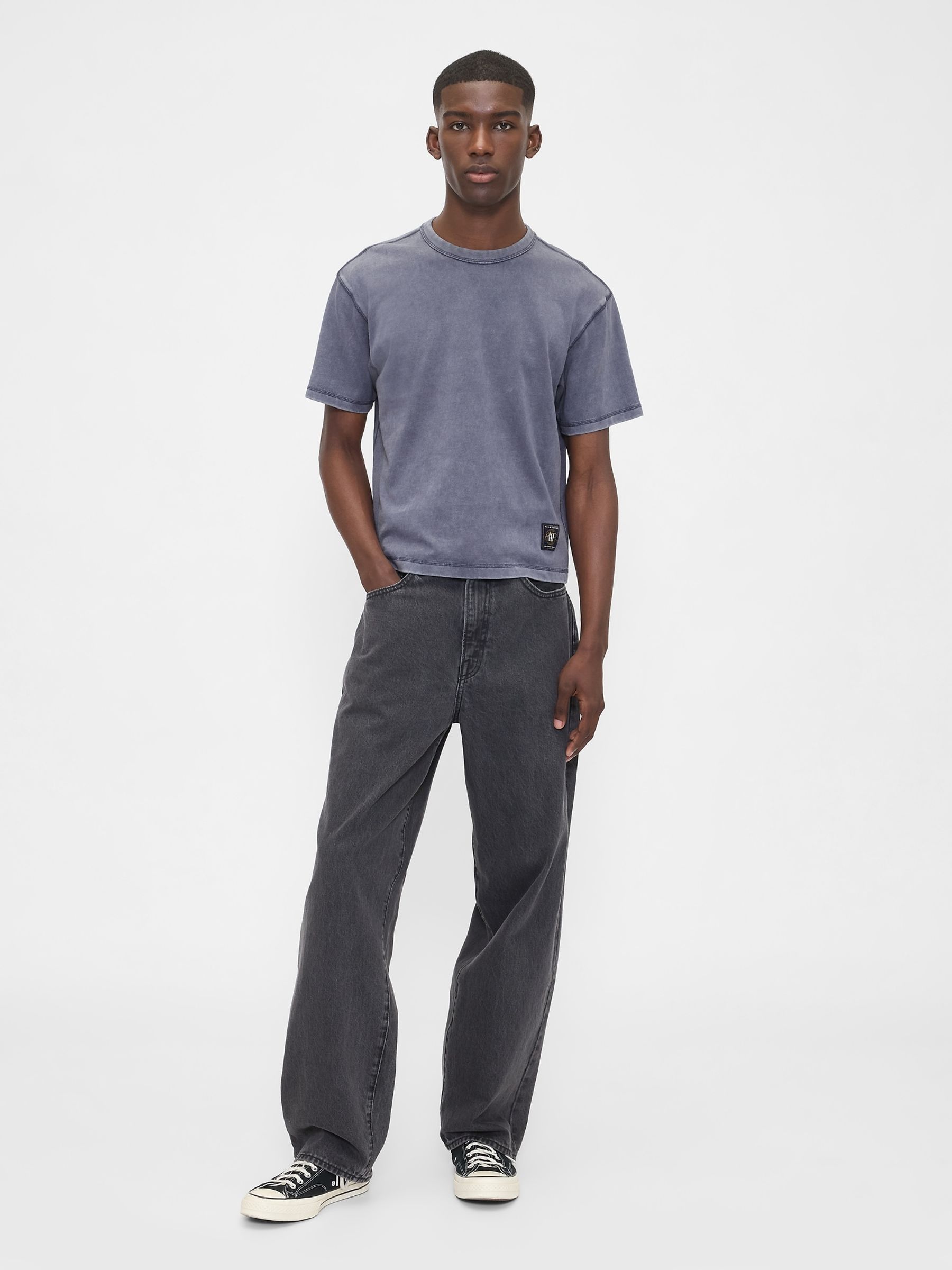 Washed Blue Heavyweight Crop Graphic T-Shirt - Image 3 of 4