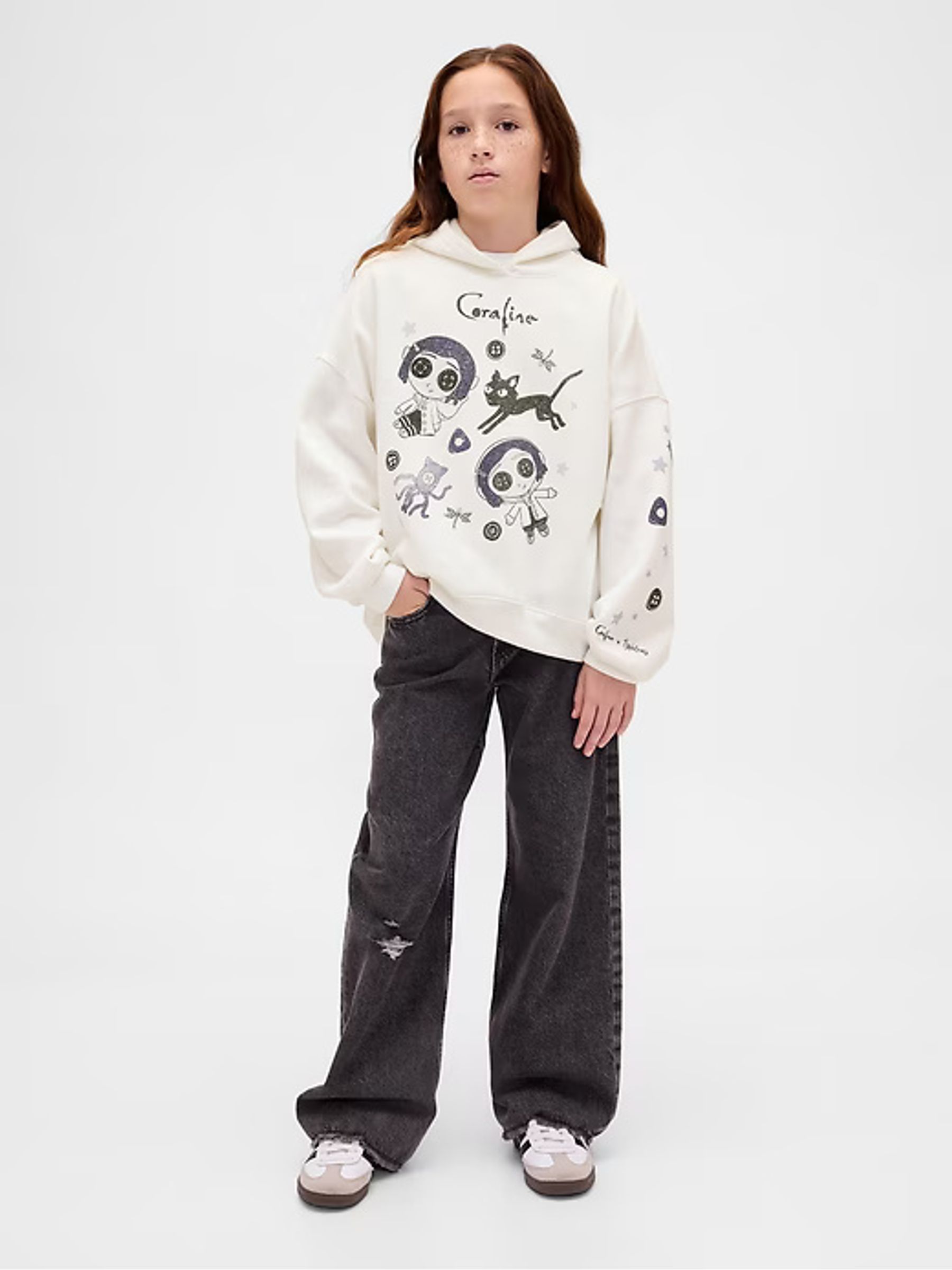 White VintageSoft Coraline Halloween Hoodie - Image 3 of 5