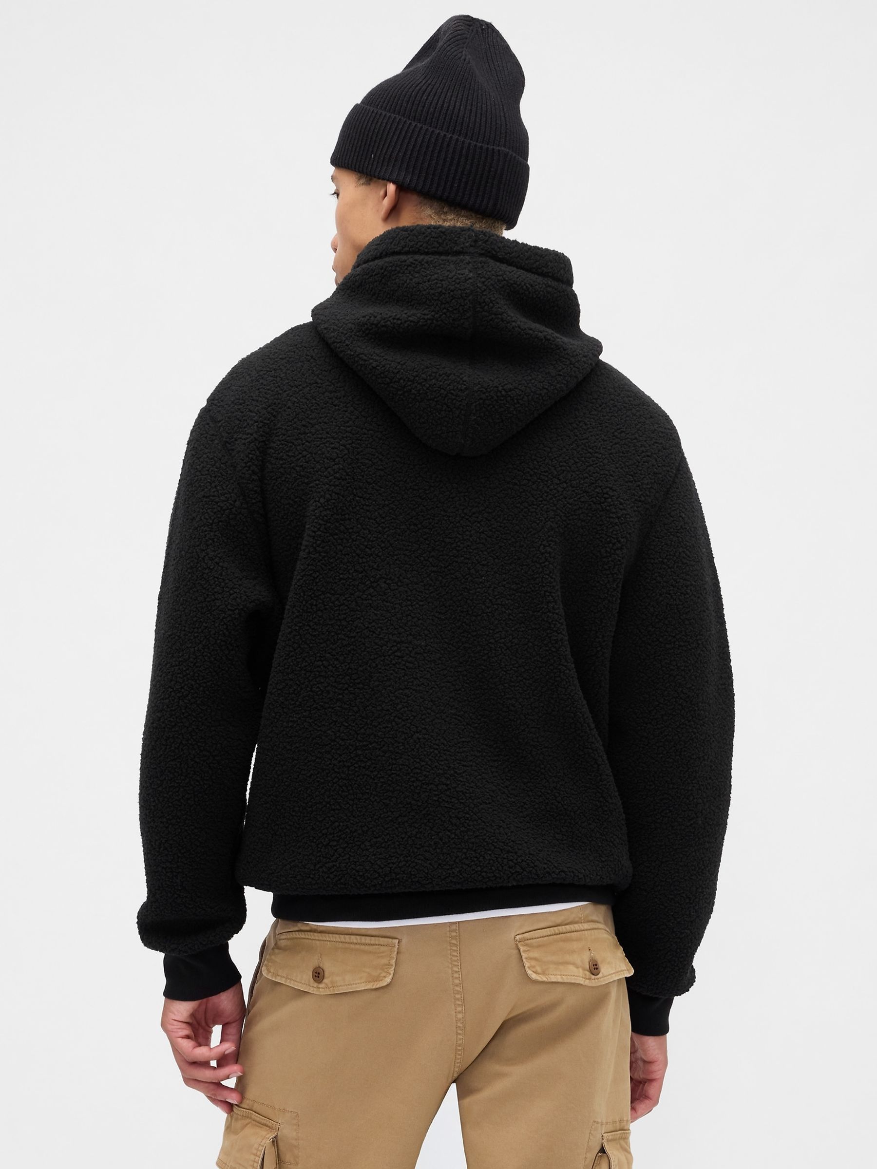 Black Relaxed Logo Sherpa Knit Hoodie - Image 2 of 4