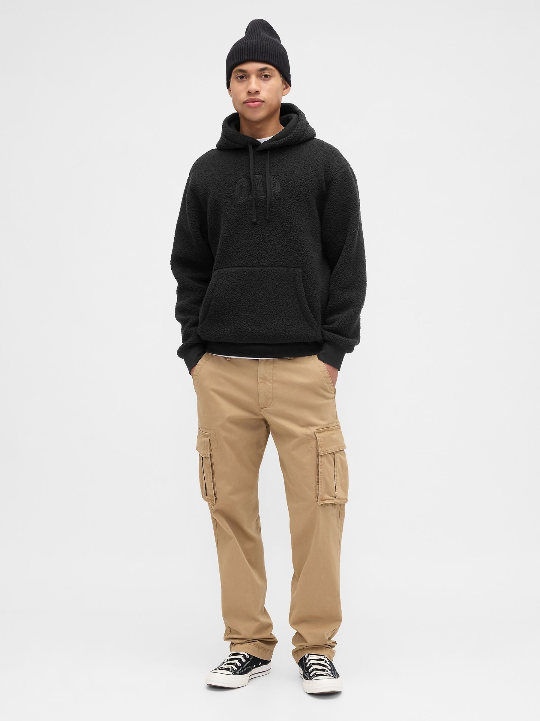 Black Relaxed Logo Sherpa Knit Hoodie - Image 3 of 4