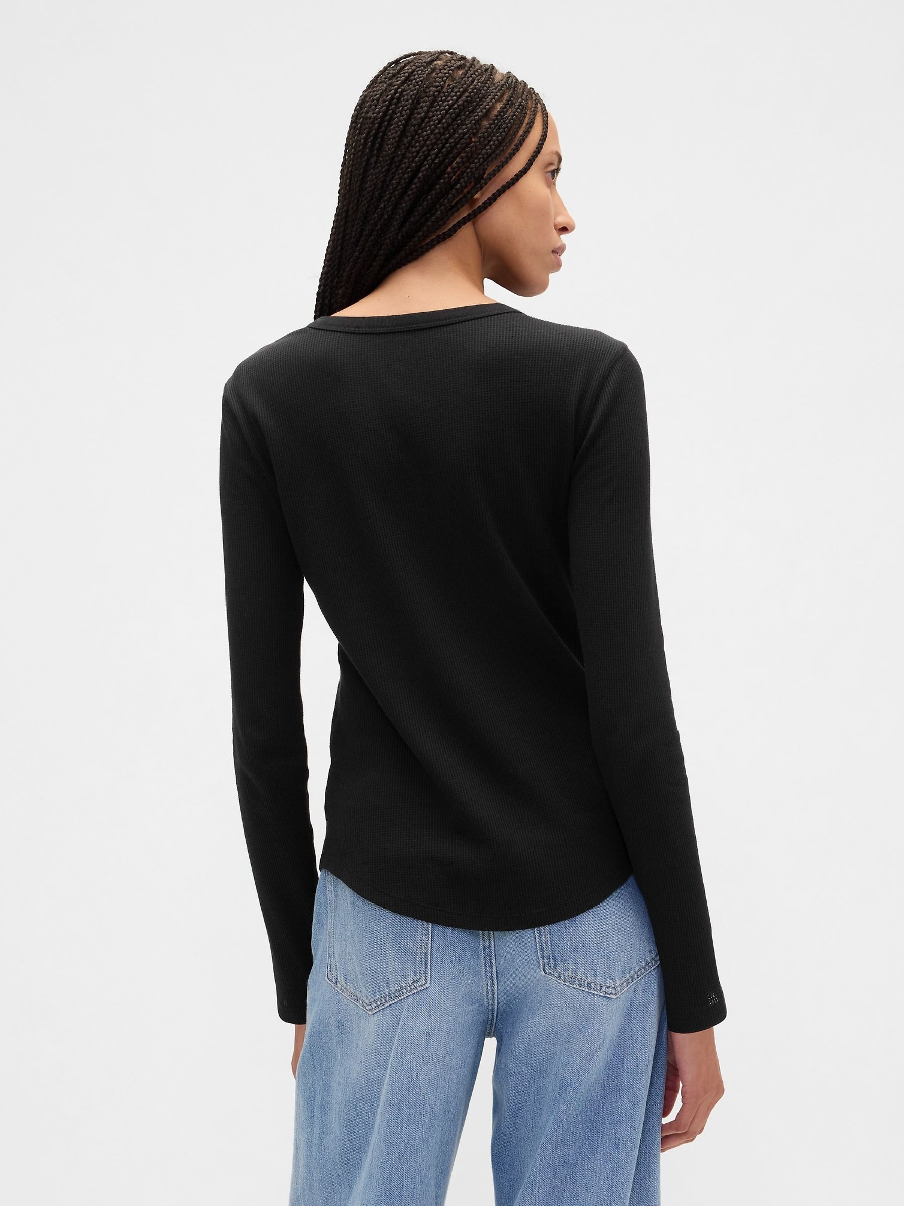 Black Waffle Knit Crew Neck T-Shirt - Image 2 of 3