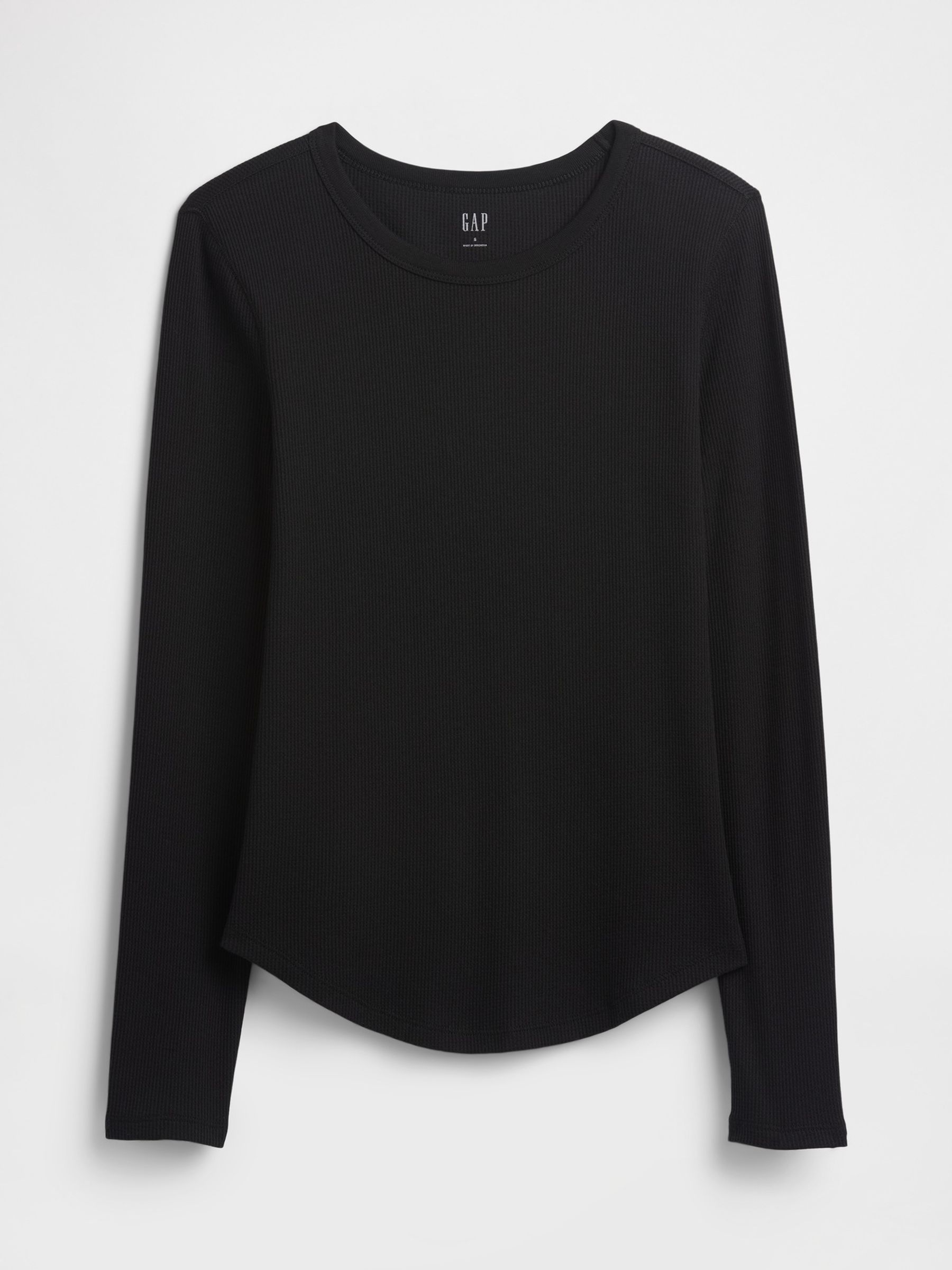 Black Waffle Knit Crew Neck T-Shirt - Image 3 of 3