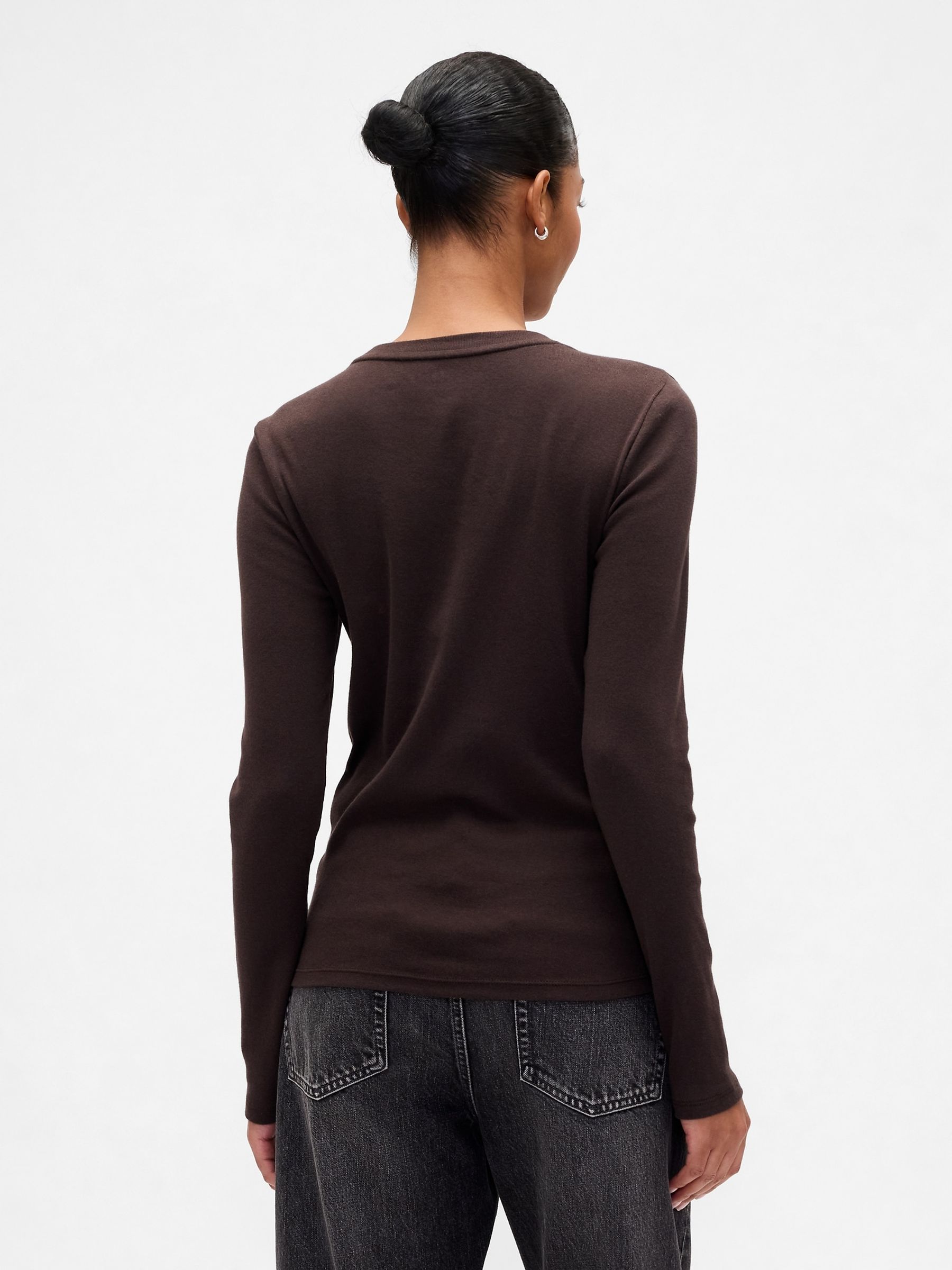 Brown Long Sleeve Modern Crewneck T-Shirt - Image 2 of 5