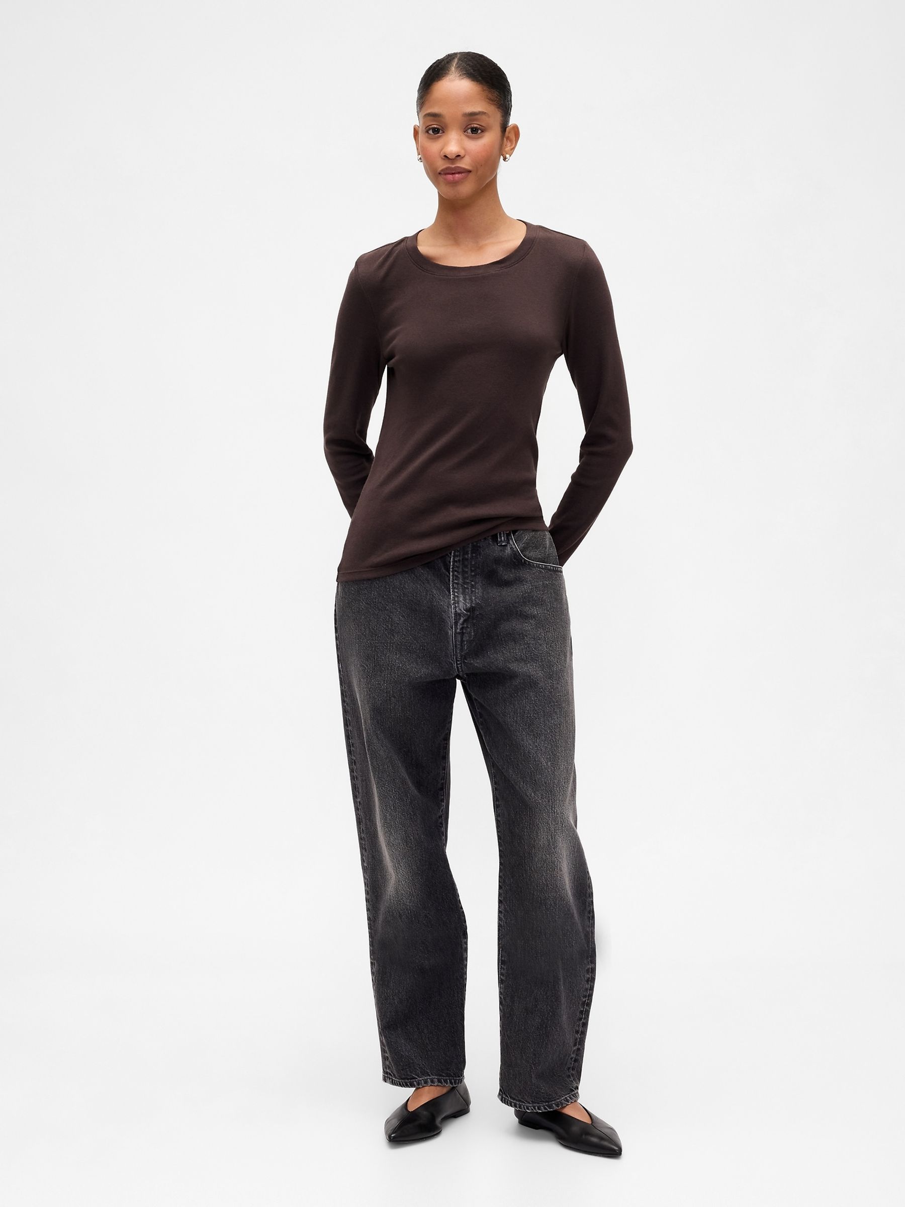 Brown Long Sleeve Modern Crewneck T-Shirt - Image 4 of 5