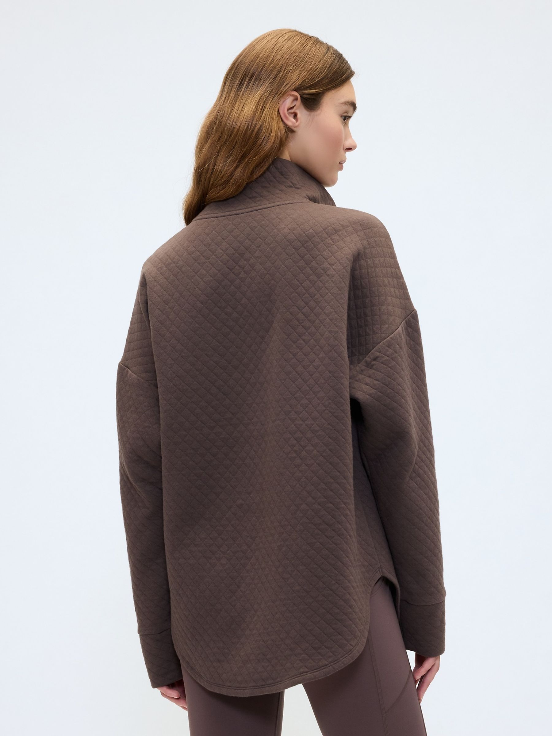 Brown Oversized Quilted Quarter-Zip Jacket - Image 2 of 4