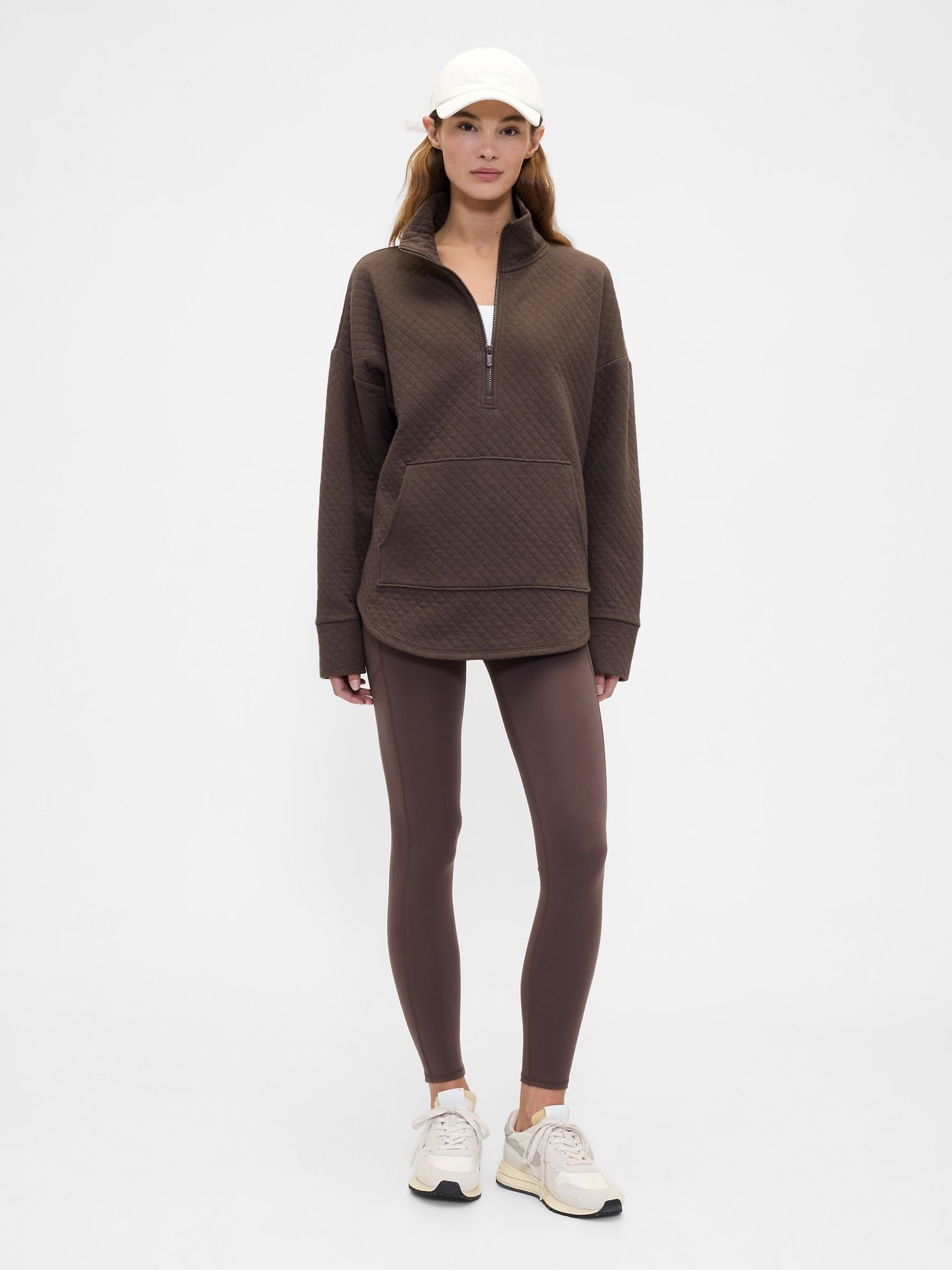 Brown Oversized Quilted Quarter-Zip Jacket - Image 3 of 4
