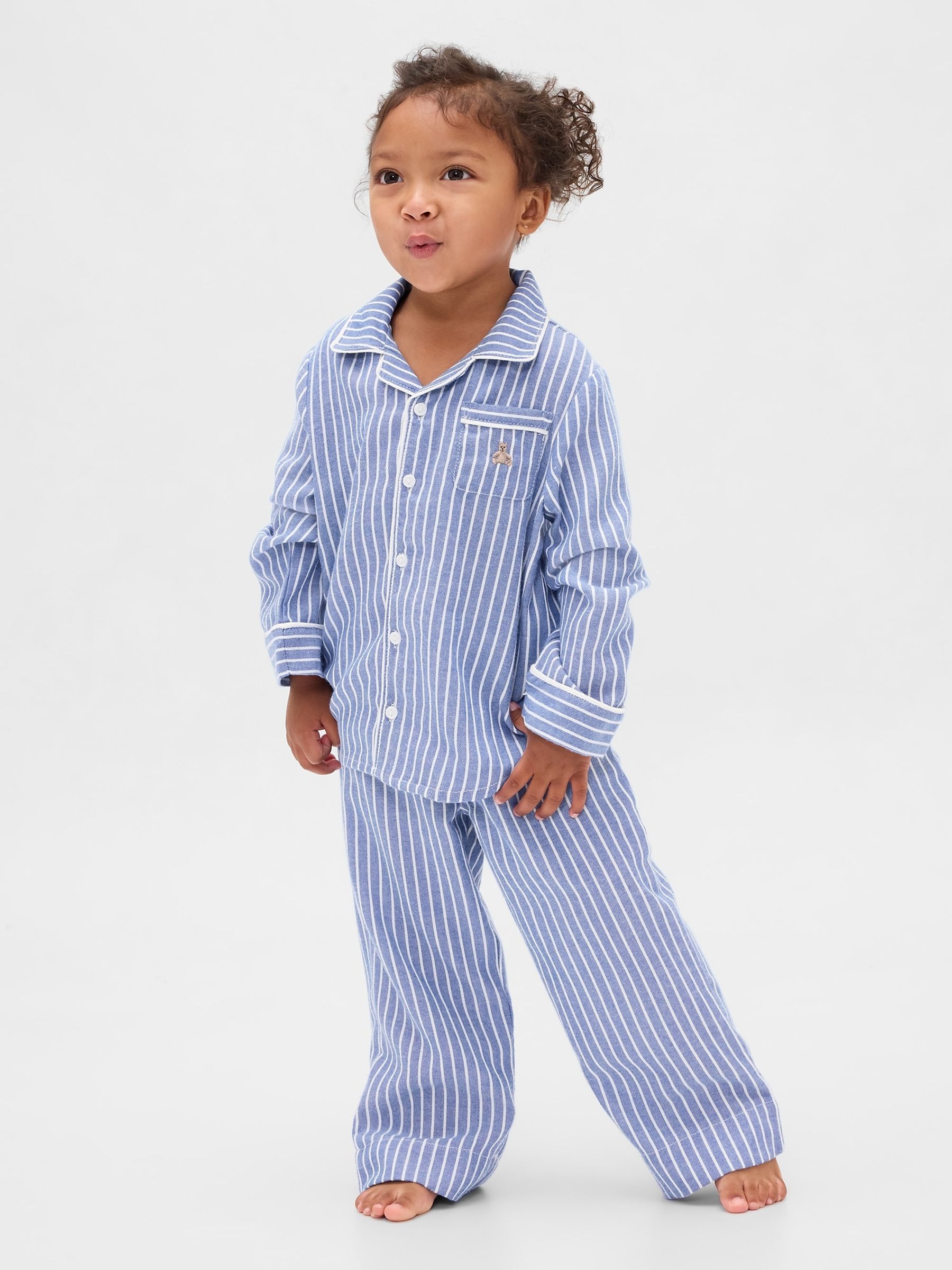 Blue Stripe Flannel Pyjama Top & Trousers Set (6mths-5yrs) - Image 3 of 4