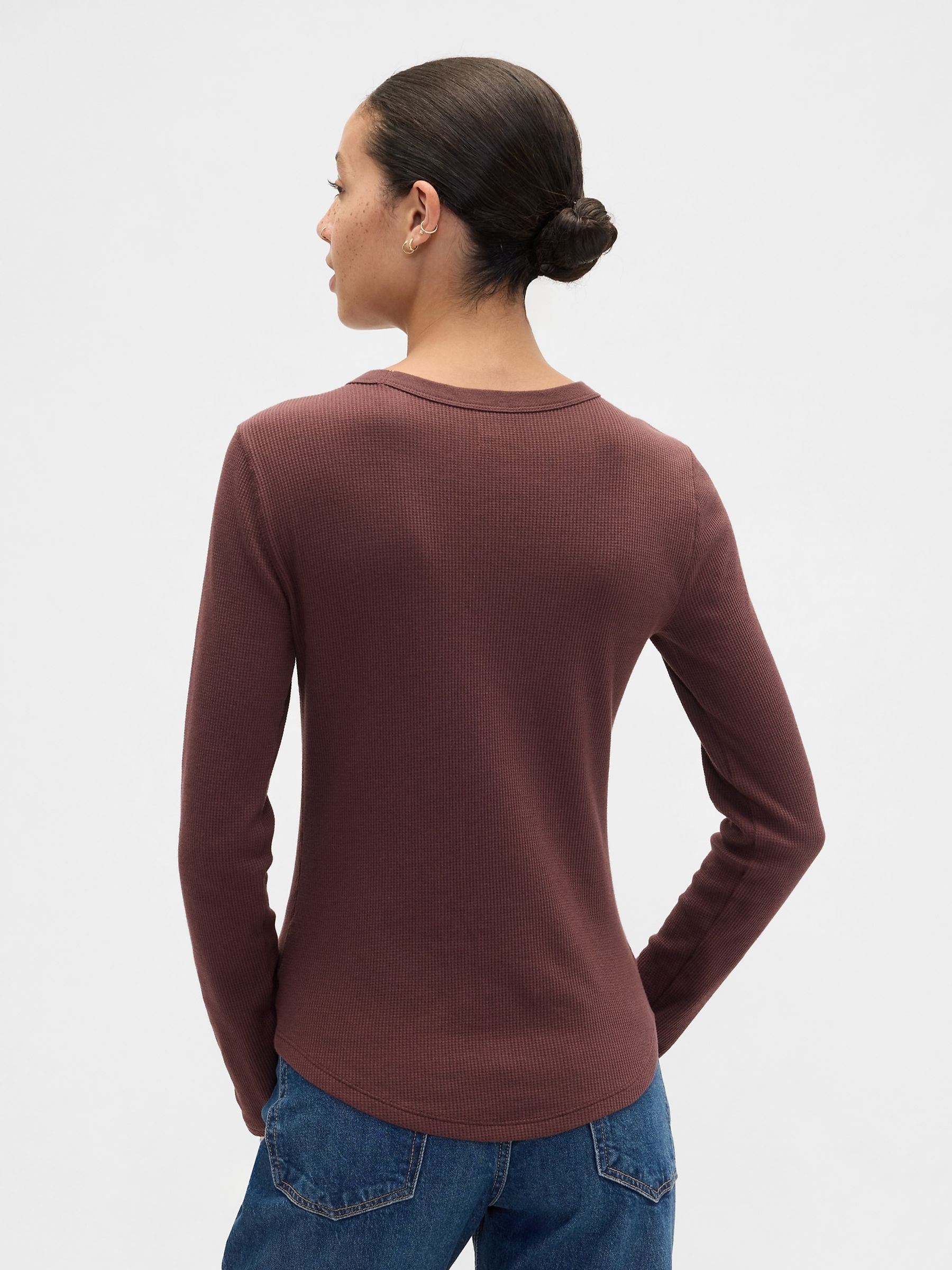 Brown Waffle Knit Crew Neck T-Shirt - Image 2 of 4