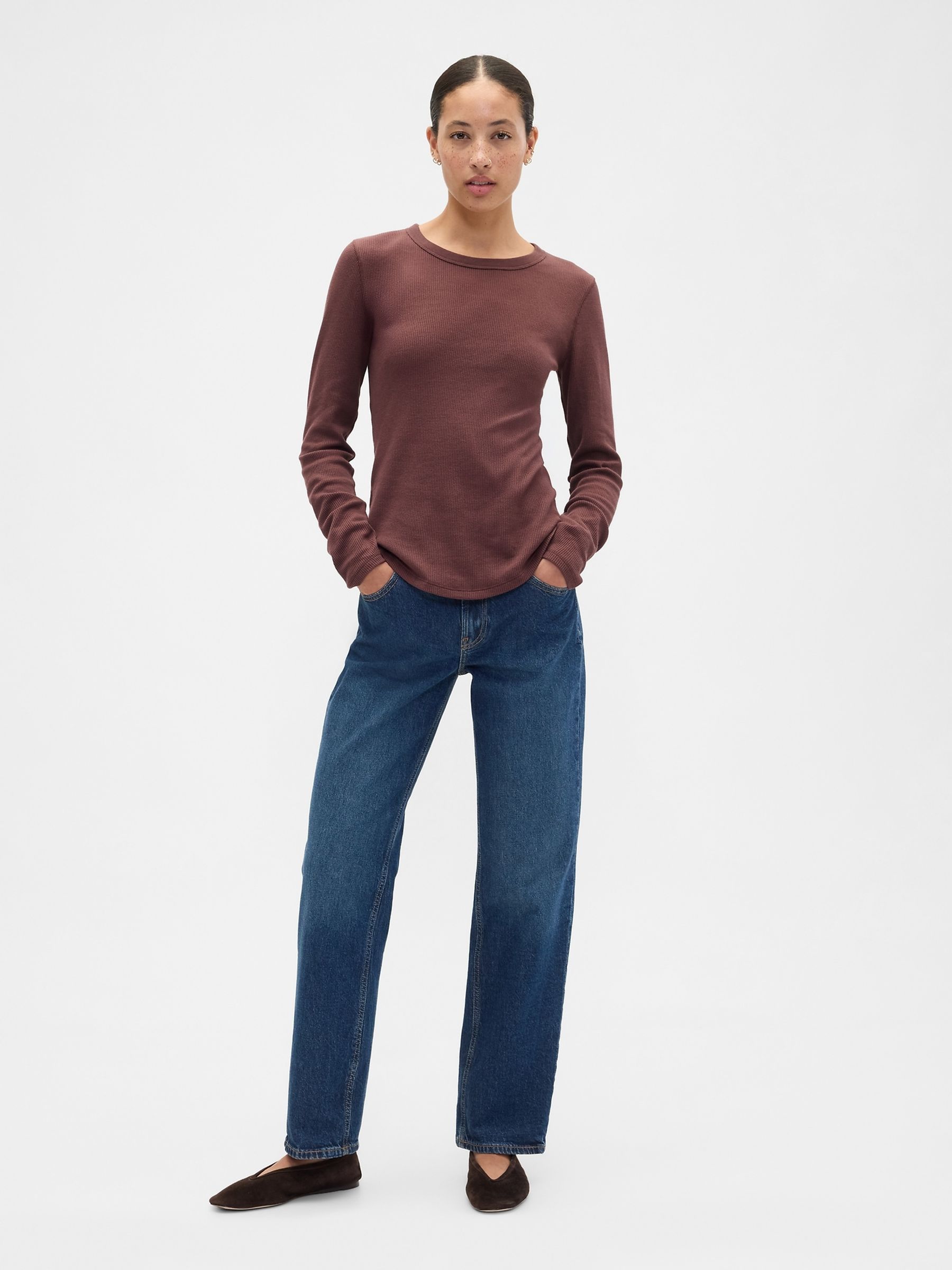 Brown Waffle Knit Crew Neck T-Shirt - Image 3 of 4