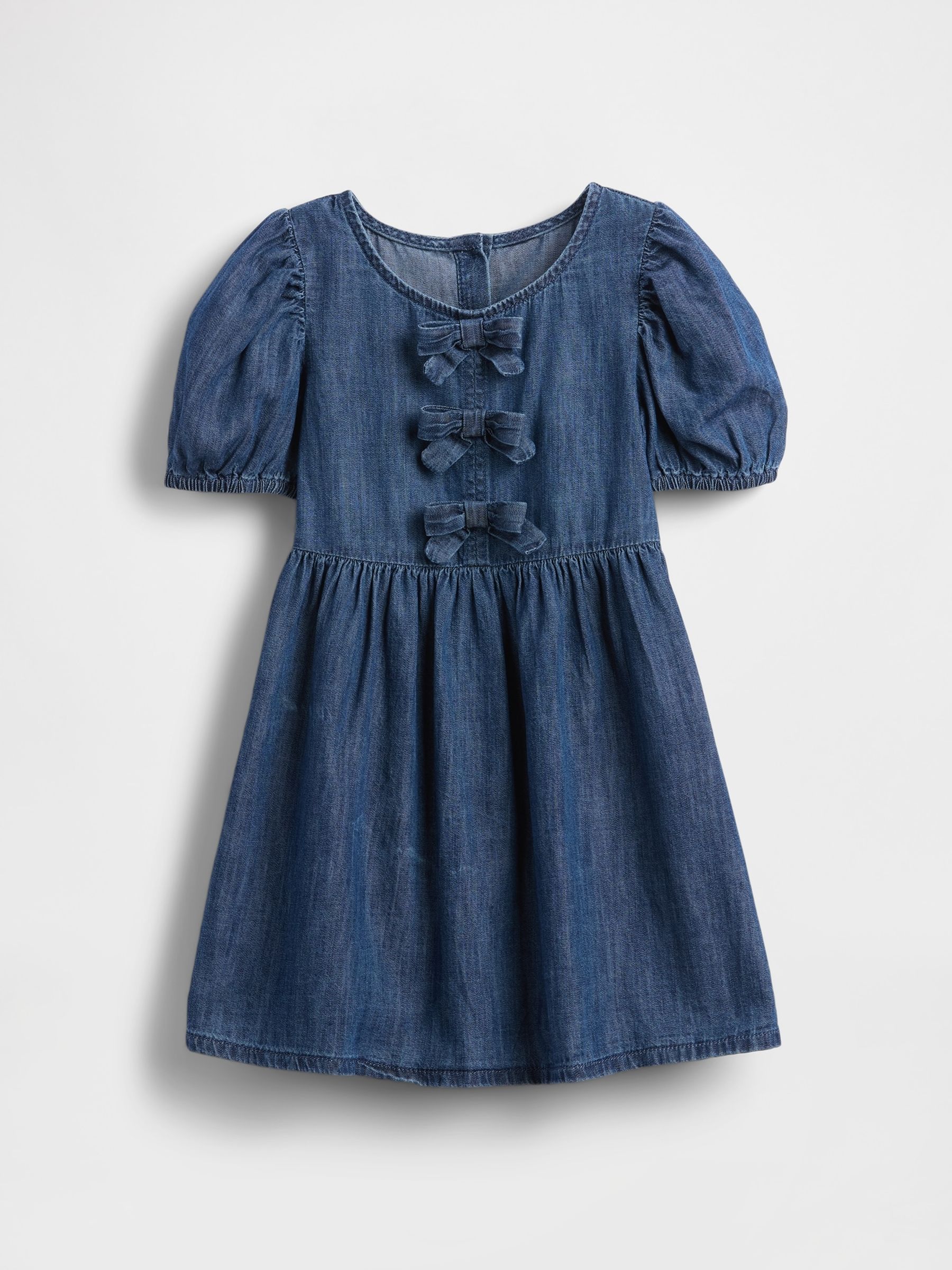 Blue Denim Puff-Sleeve Bow Dress (6mths-5yrs) - Image 2 of 3