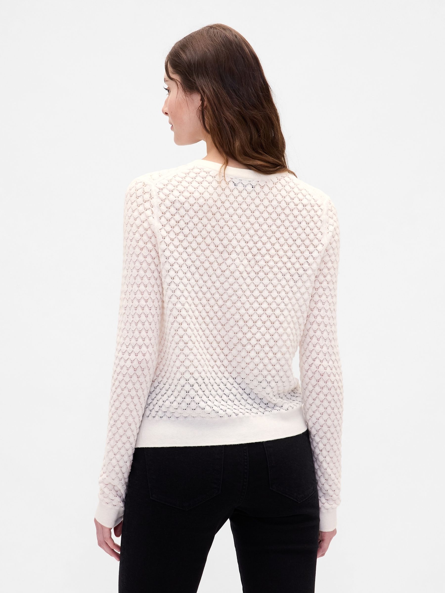 White Soft Touch Stretch Pointelle Cardigan - Image 2 of 4