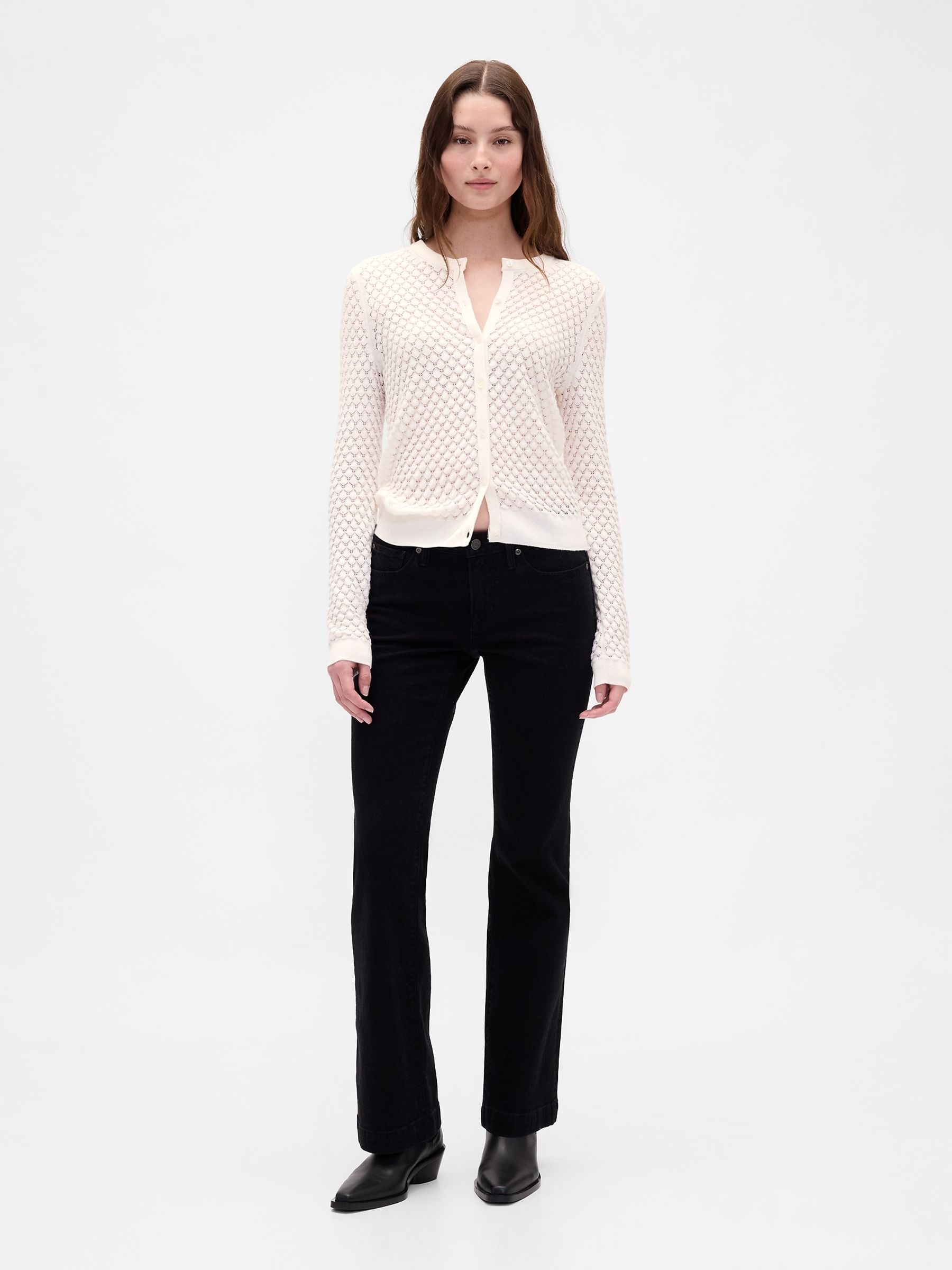 White Soft Touch Stretch Pointelle Cardigan - Image 3 of 4