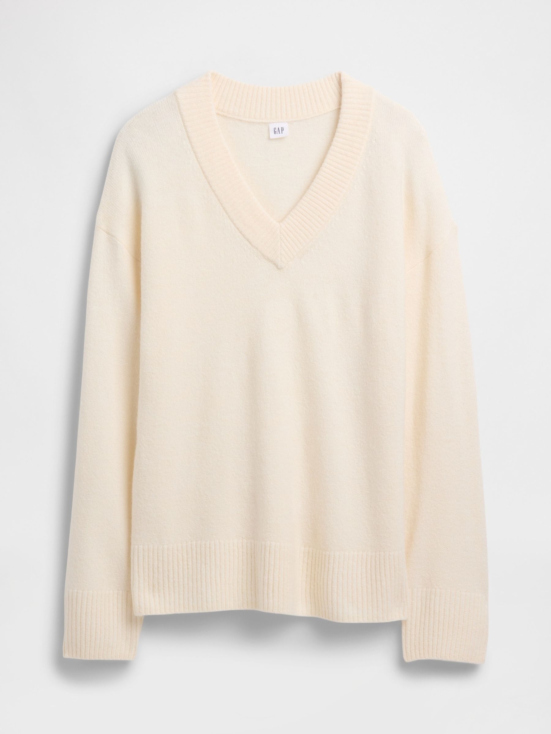 Cream V-Neck Sweatshirt - Image 4 of 5