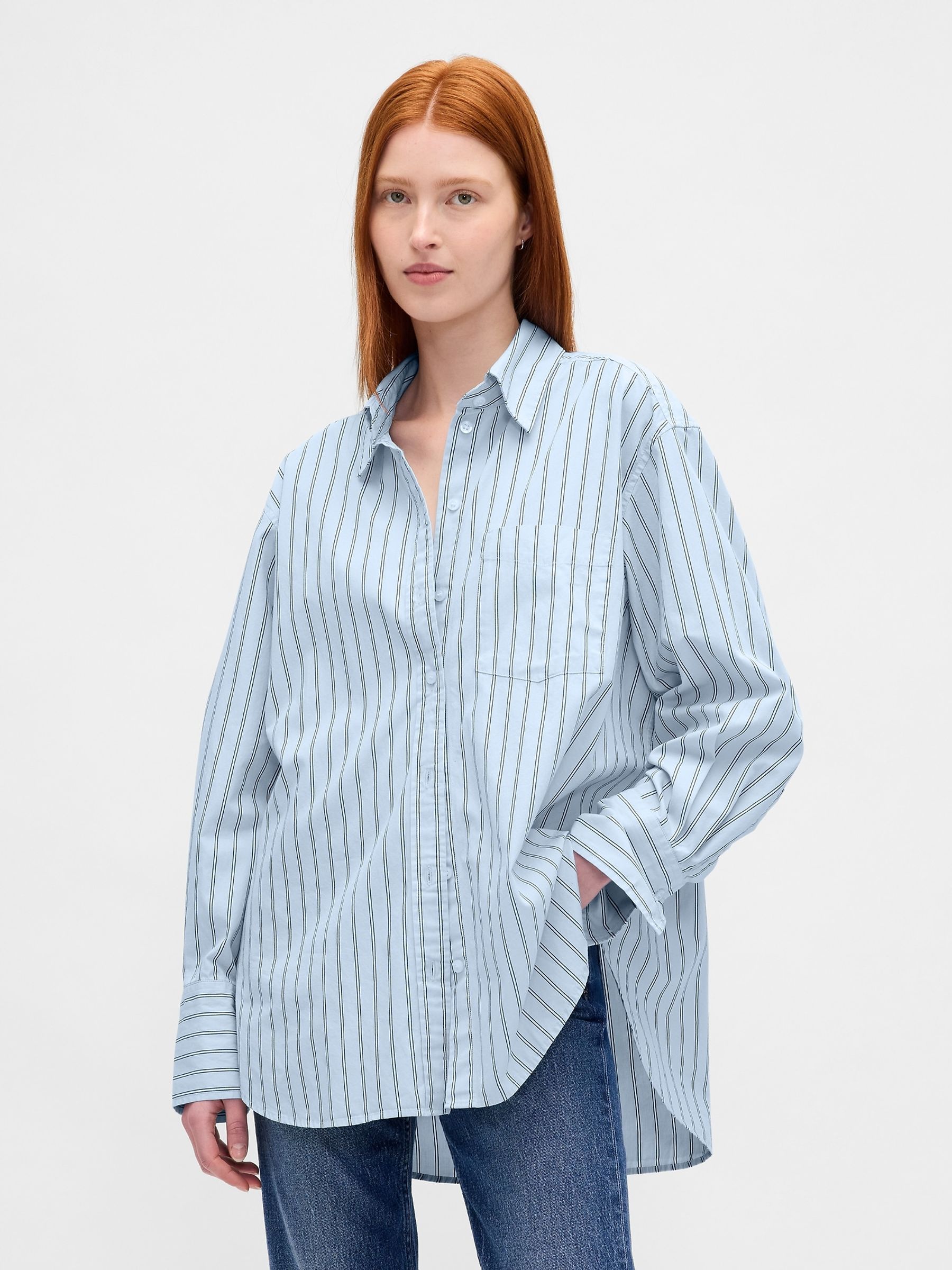 Light Blue Stripe Poplin Big Shirt | Gap