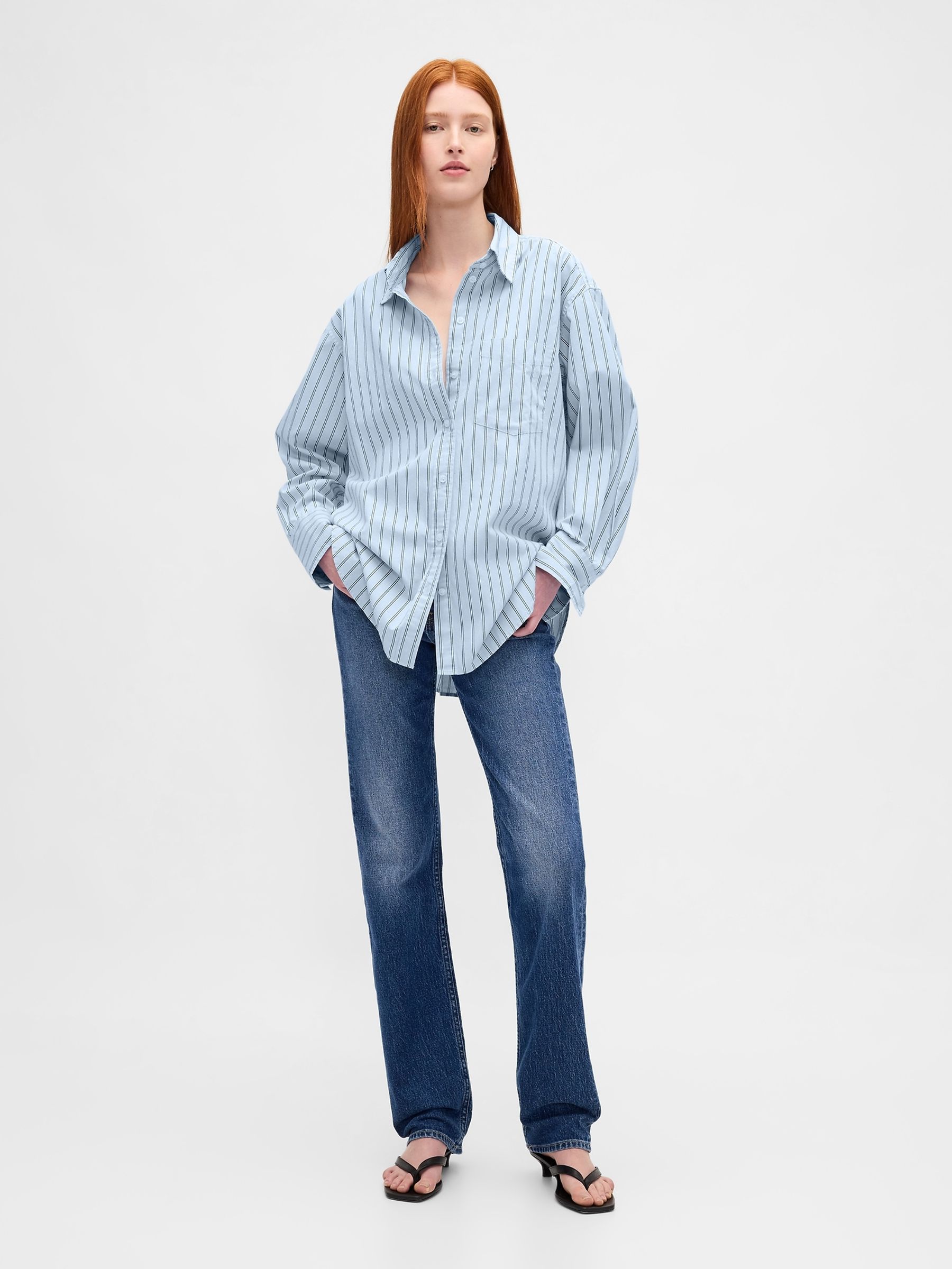 Light Blue Stripe Poplin Big Shirt | Gap