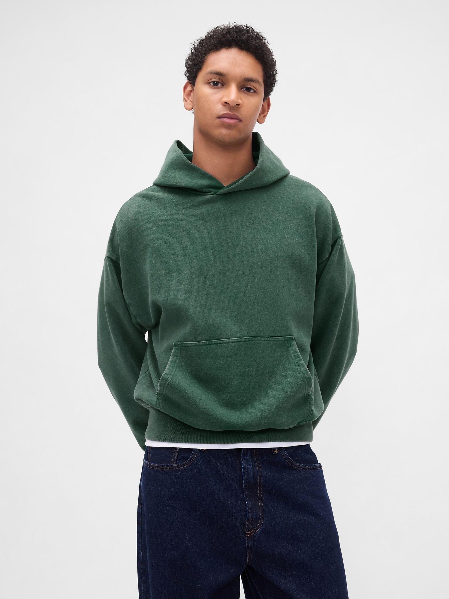 Dark Green Oversized Heavyweight Hoodie - Image 1 of 4