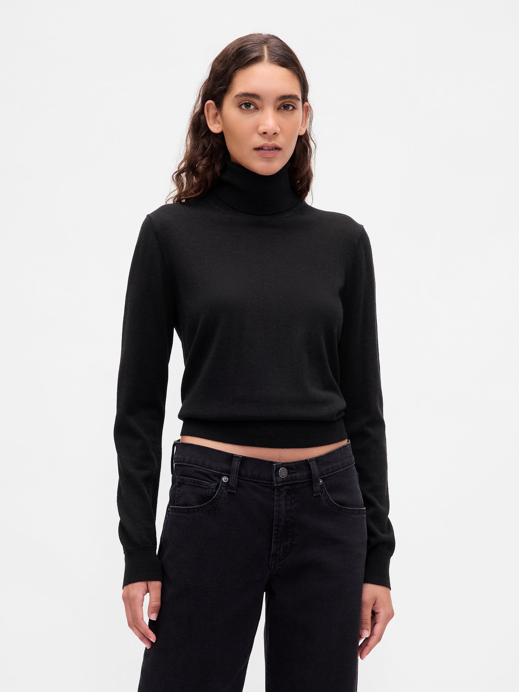 Black Merino Wool Turtle Neck Jumper - Image 1 of 4