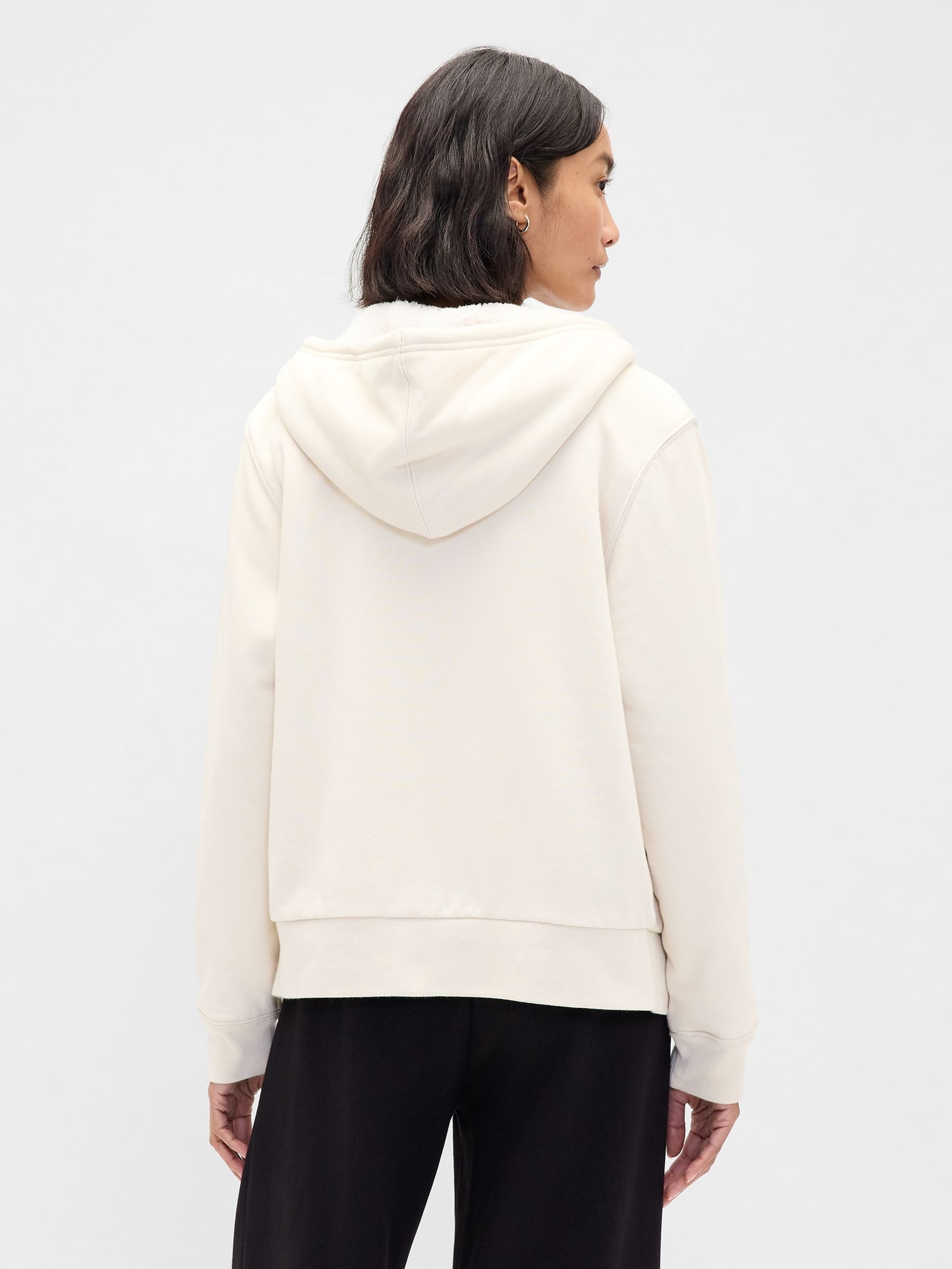 Cream Relaxed Logo Sherpa-Lined Zip Hoodie - Image 2 of 4