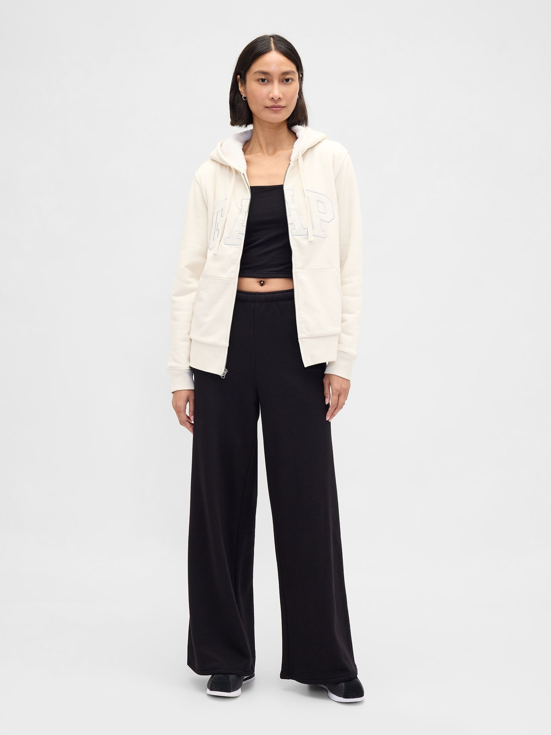 Cream Relaxed Logo Sherpa-Lined Zip Hoodie - Image 3 of 4